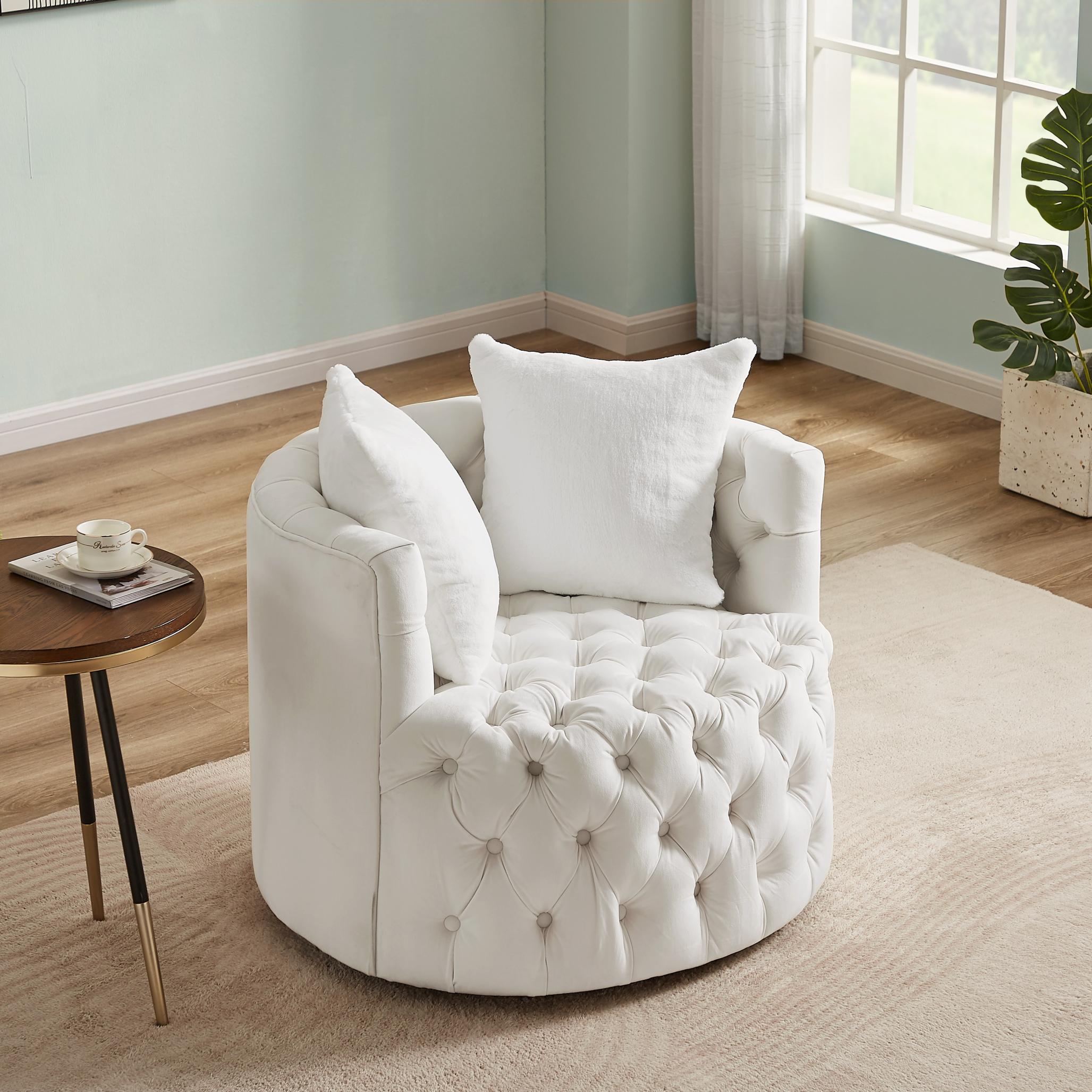 Modern Swivel Barrel Chair with Pillows