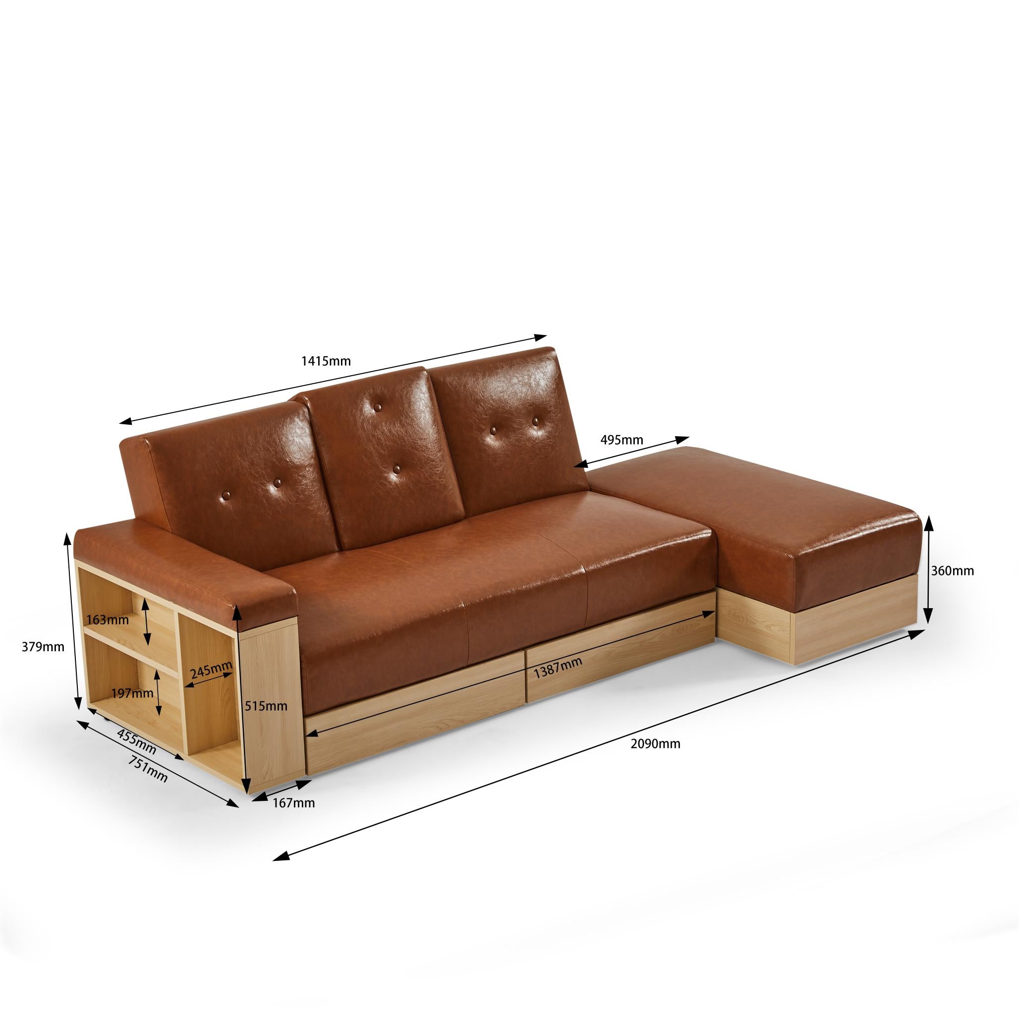 Multifunctional Sofa with Storage and Coffee Table Armrest