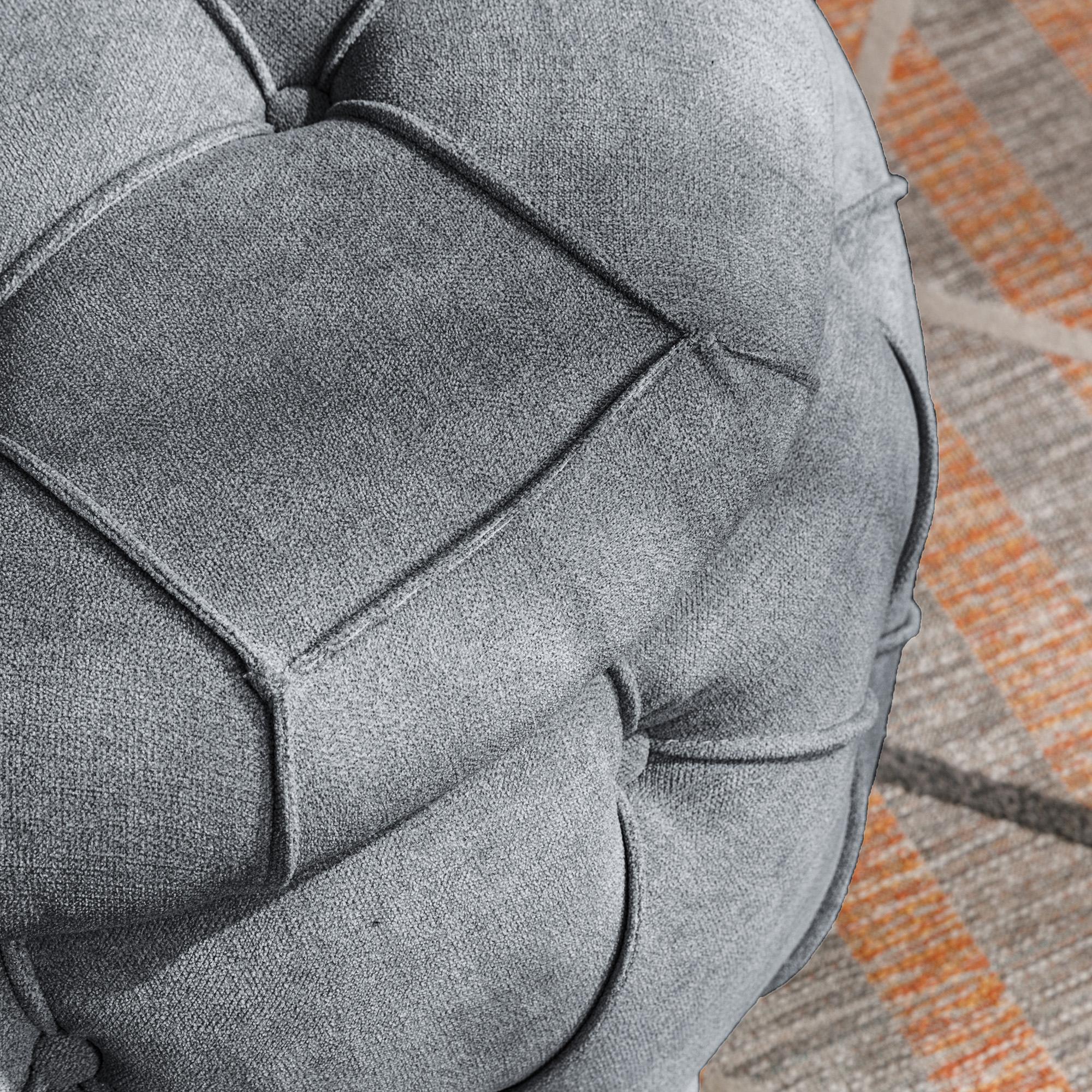 Large Button Tufted Woven Round Storage Footstool。Suitable For Living Room, Bedroom, Study