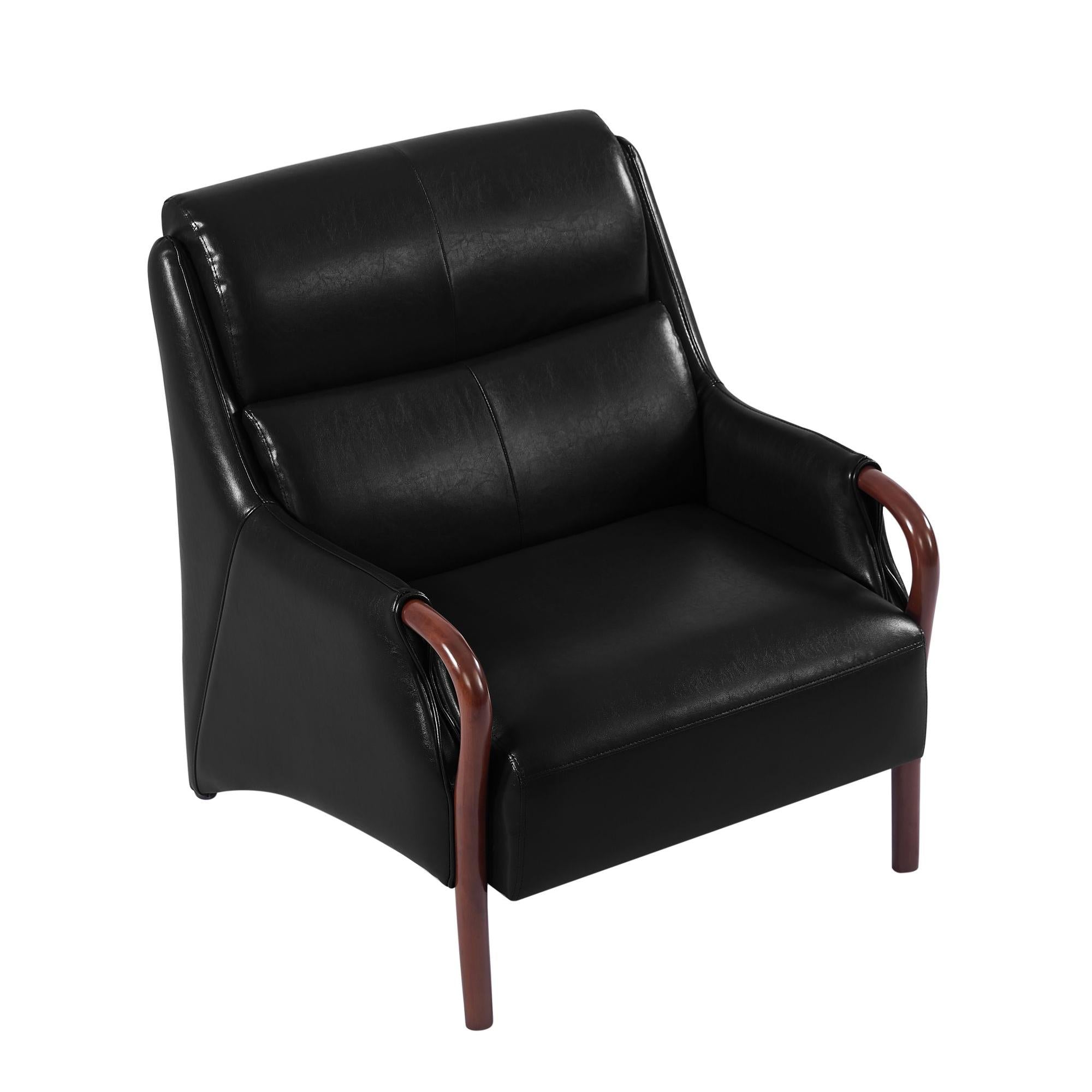 Single Sofa Armchair Pu Leather Wooden Legs Reading Chair For Living Room