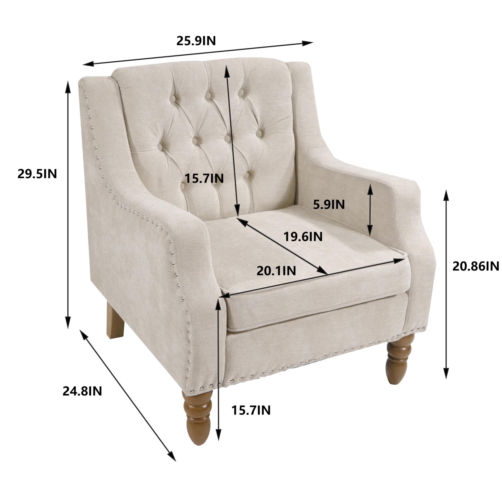 Footstool Chair Sets with Vintage Brass Studs and Tufted Upholstered Armchairs