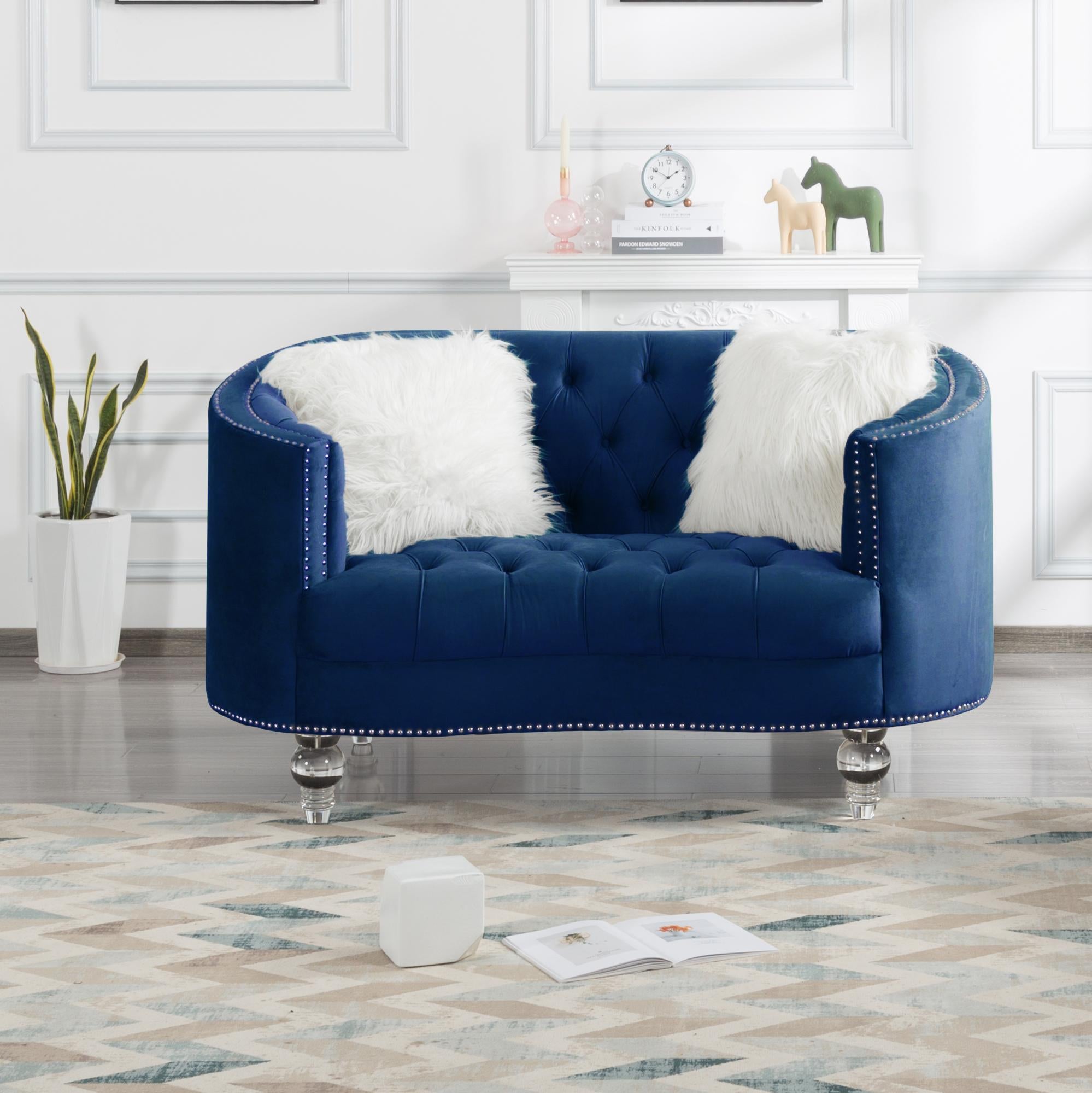 Living Room Loveseats Navy Blue Velvet