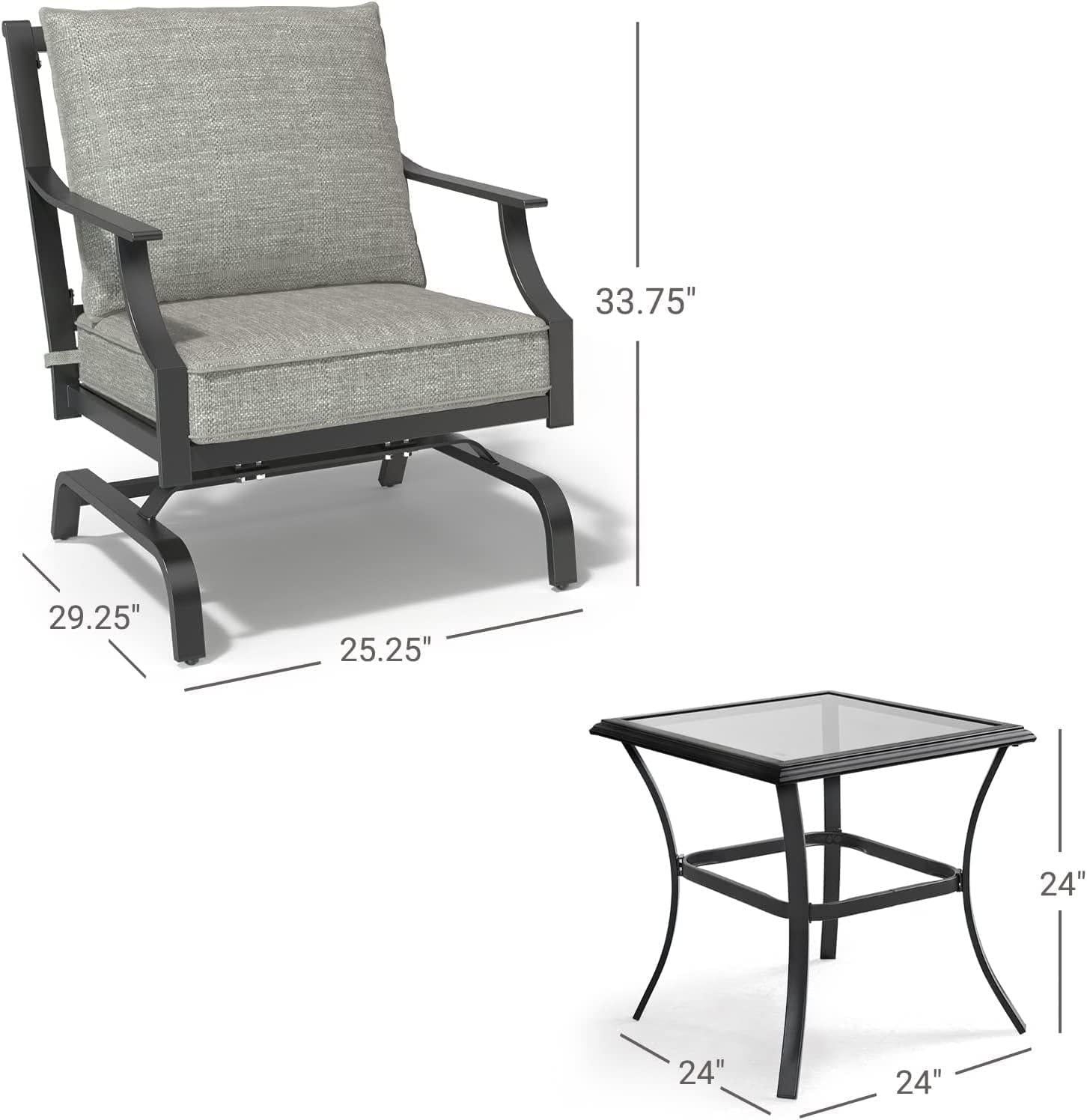 3 Pieces Patio Chairs Set,Steel Outdoor Furniture Set With Coffee Table