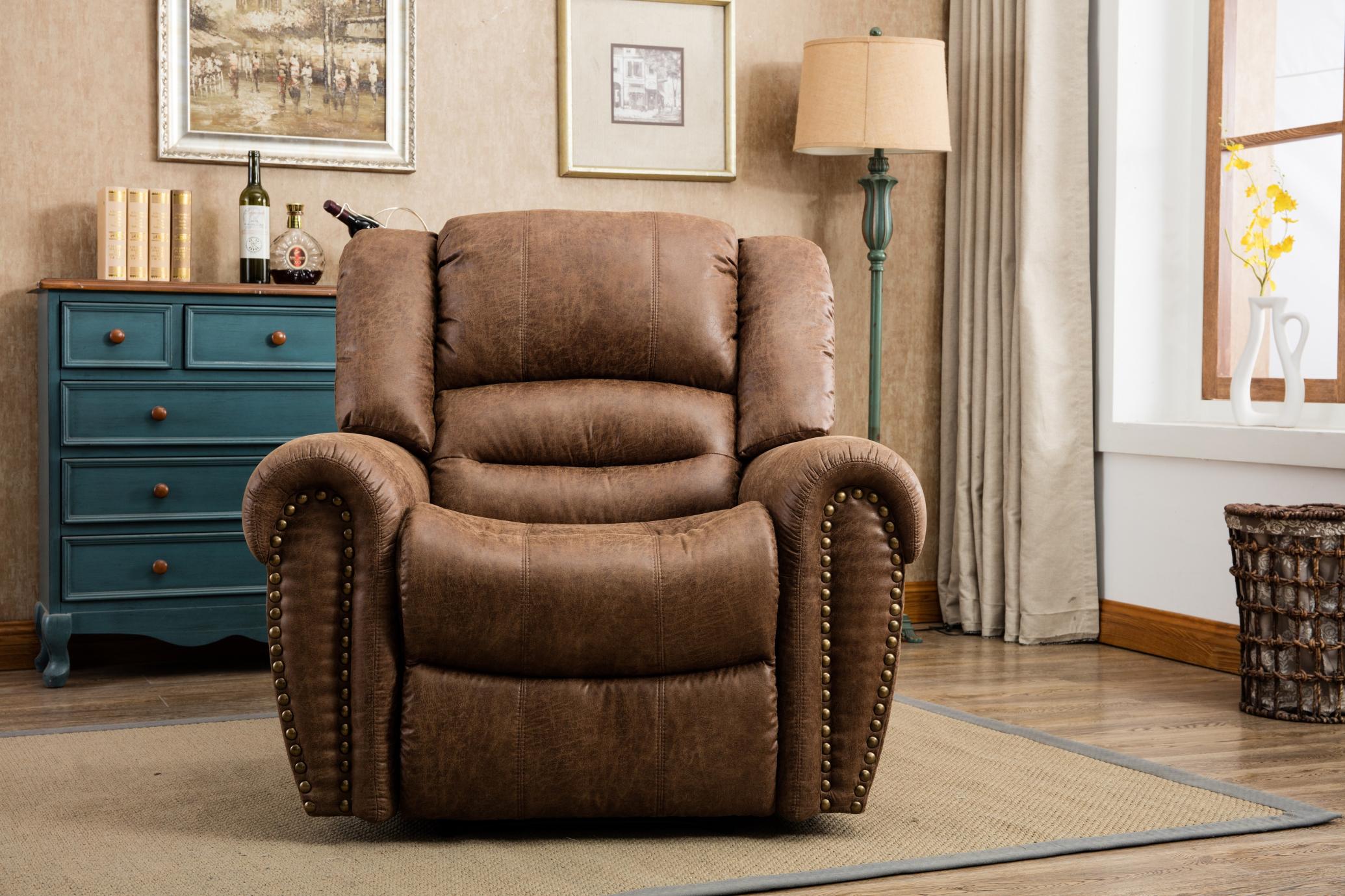 Recliner Chair Classic And Traditional Luxurious Brass Rivets Decoration Manual Chair Reclining