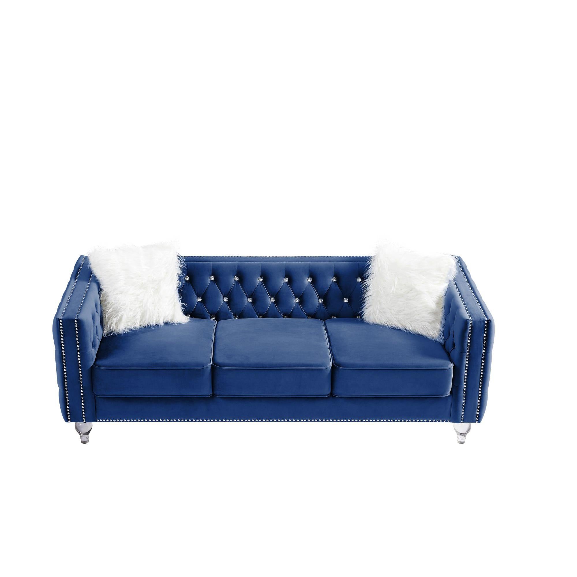 Velvet Upholstery Tufeted Sofa Crystal Feet Removable Cushion