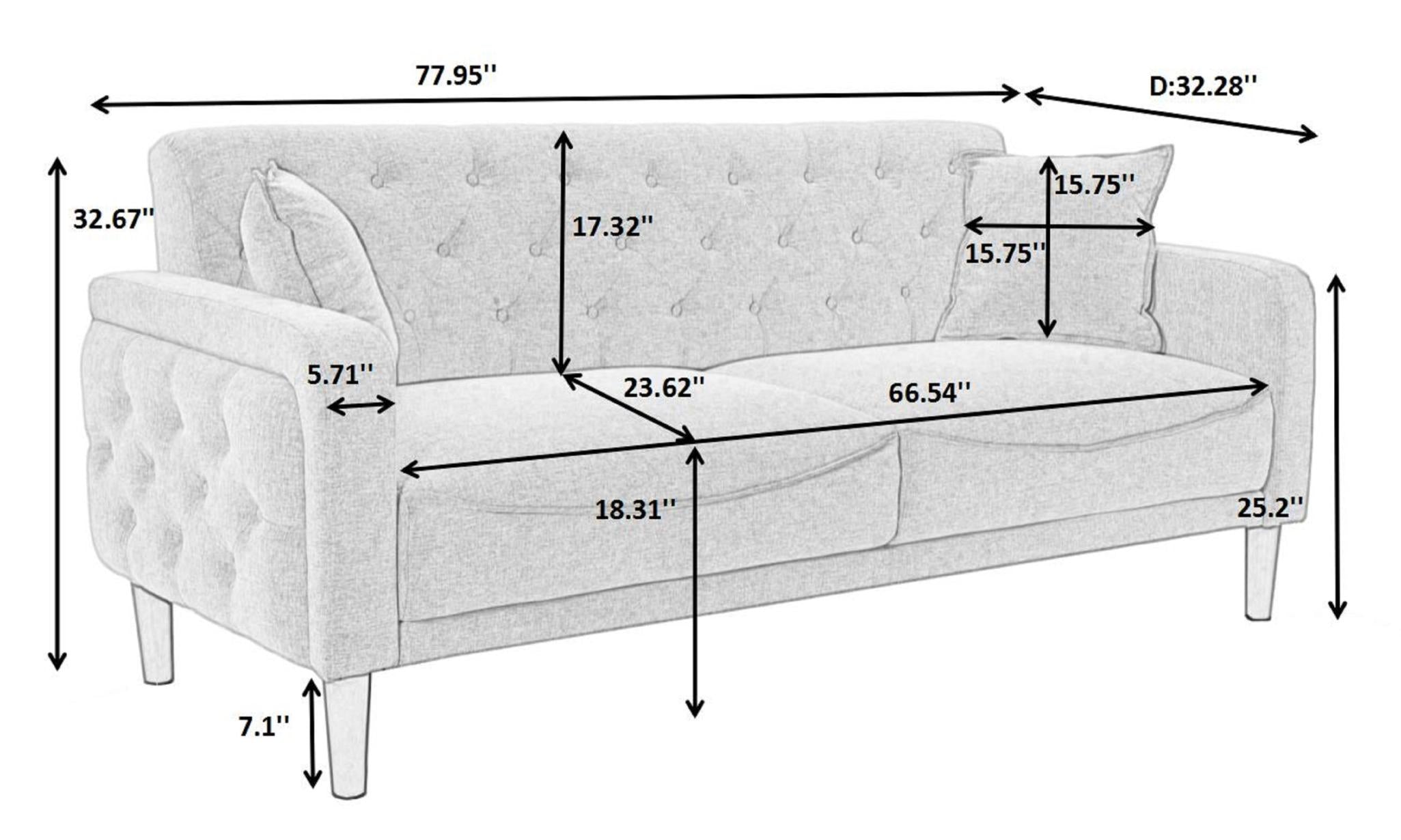 Comfortable Leather Pu Sofa Bed Sturdy Durable Ivory Brown Black Loveseat With 2 Pillows Living Room