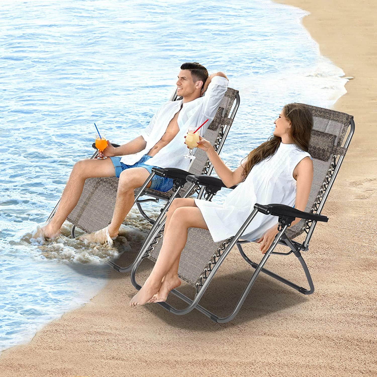 Set Of 2 Adjustable Zero Gravity Chair Patio Lounge Chairs Folding Recliner Outdoor Pool Yard Beach