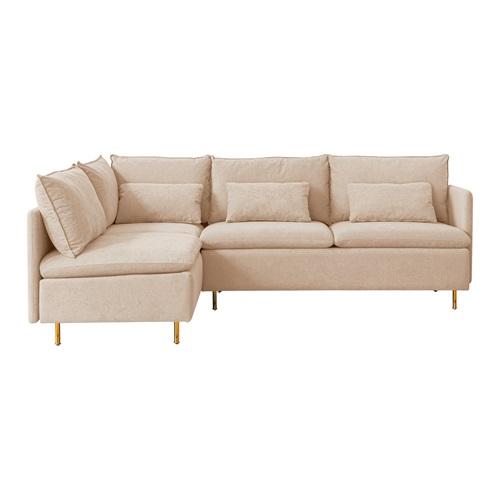 Modular L-Shaped Corner Sofa ,Left Hand Facing Sectional Couch, Beige Cotton Linen-90.9''