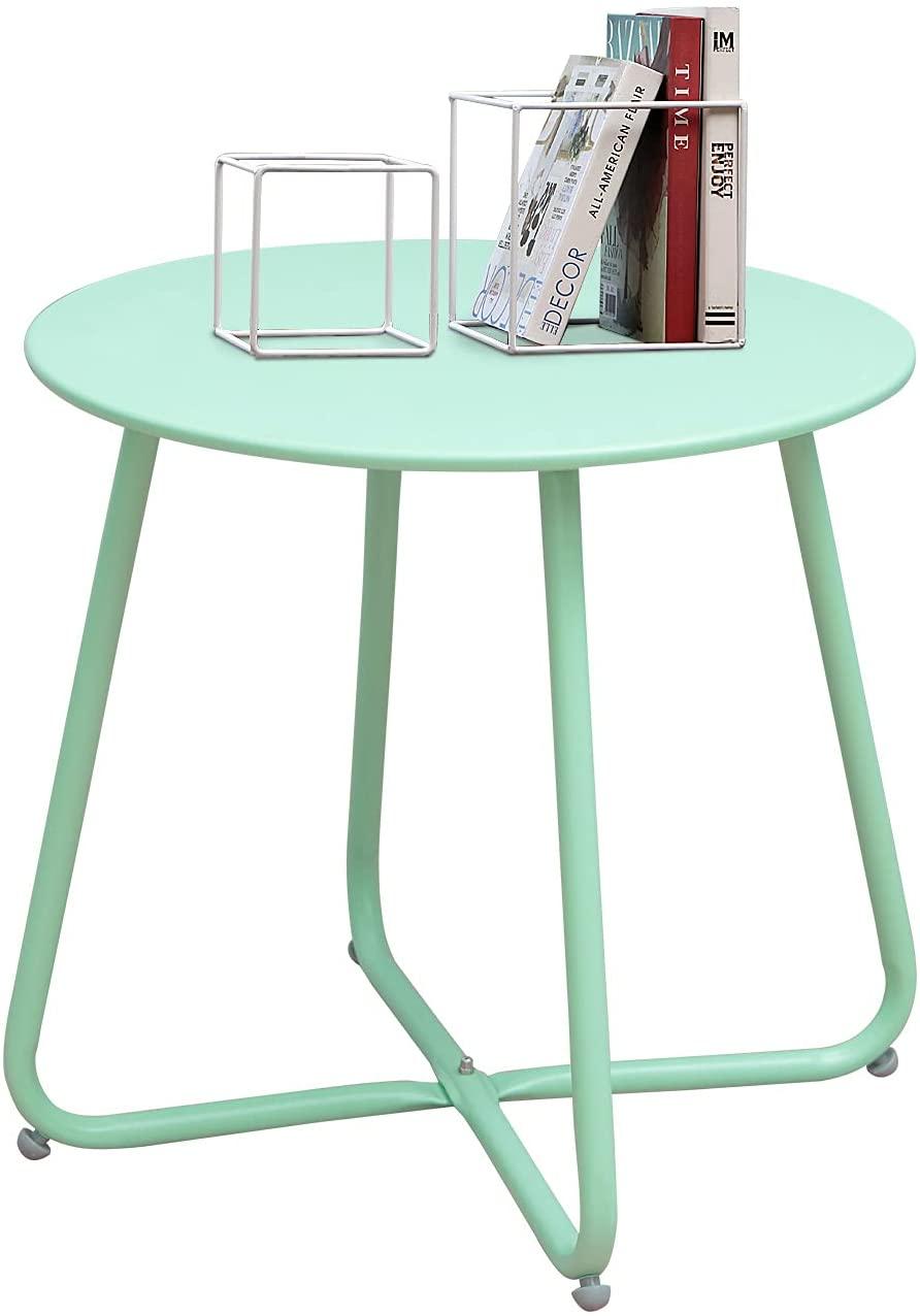 Sr Steel Patio Side Table, Weather Resistant Outdoor Round End Table