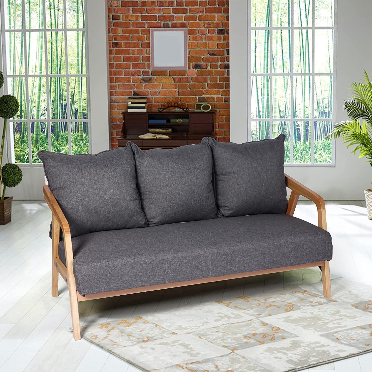 3-Seat Upholstered Grey Sofa Couch 60" Loveseat For Living Room,Bedroom Small Space Furniture,Thicke