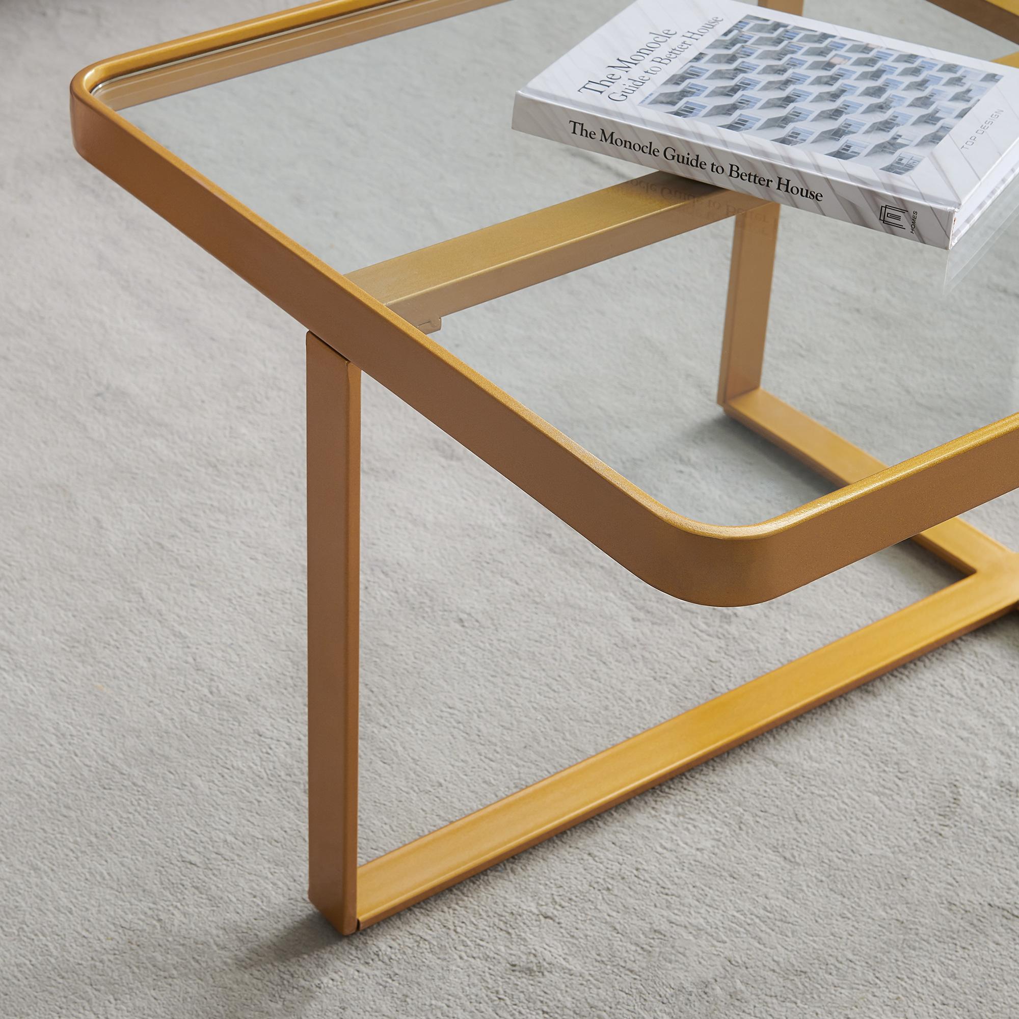 Minimalism Rectangle Coffee Table,Golden Metal Frame With Tempered Glass Tabletop