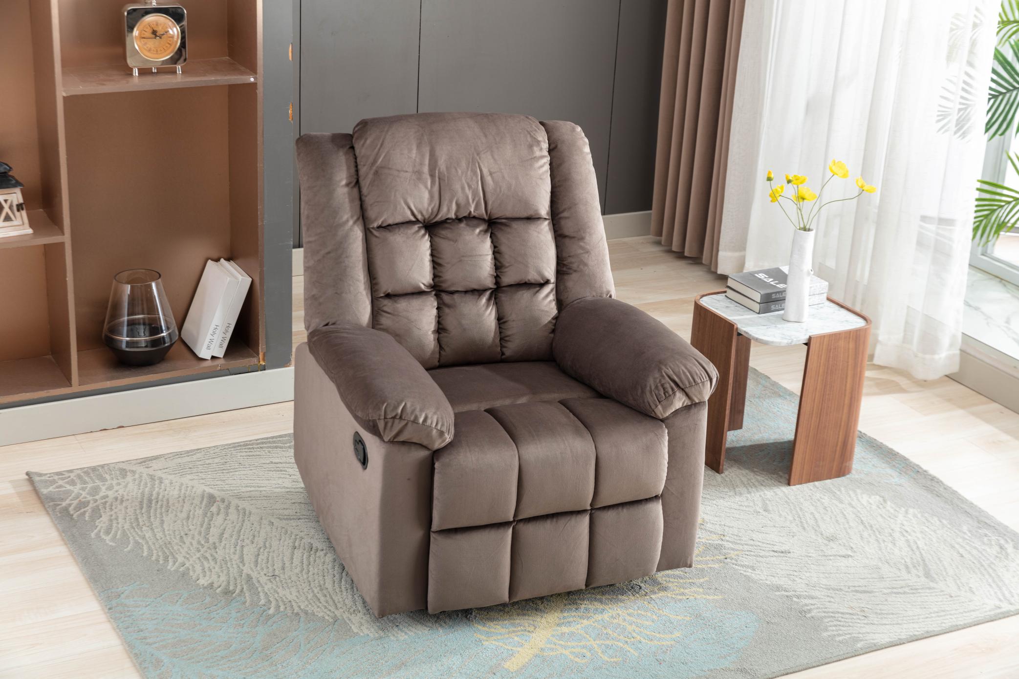 Classic Manual Recliner With Soft Padded Headrest And Armrest, Wonderful Chair&Sofa For Living Room And Bed Room