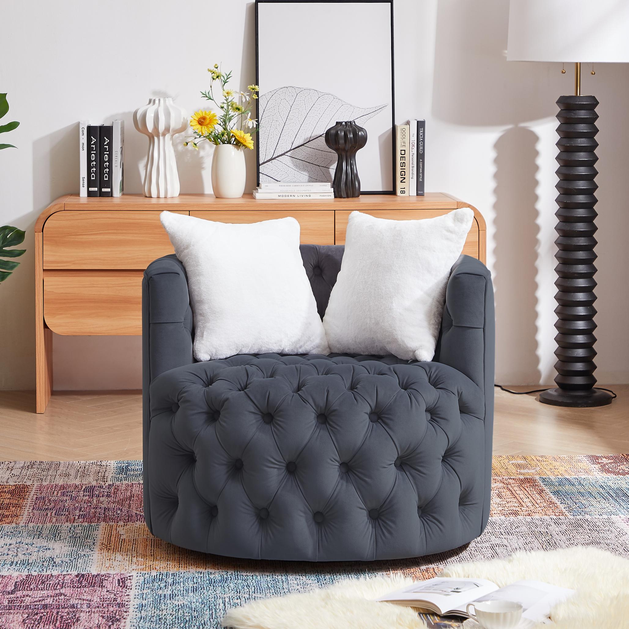 Modern Swivel Barrel Chair with Pillows