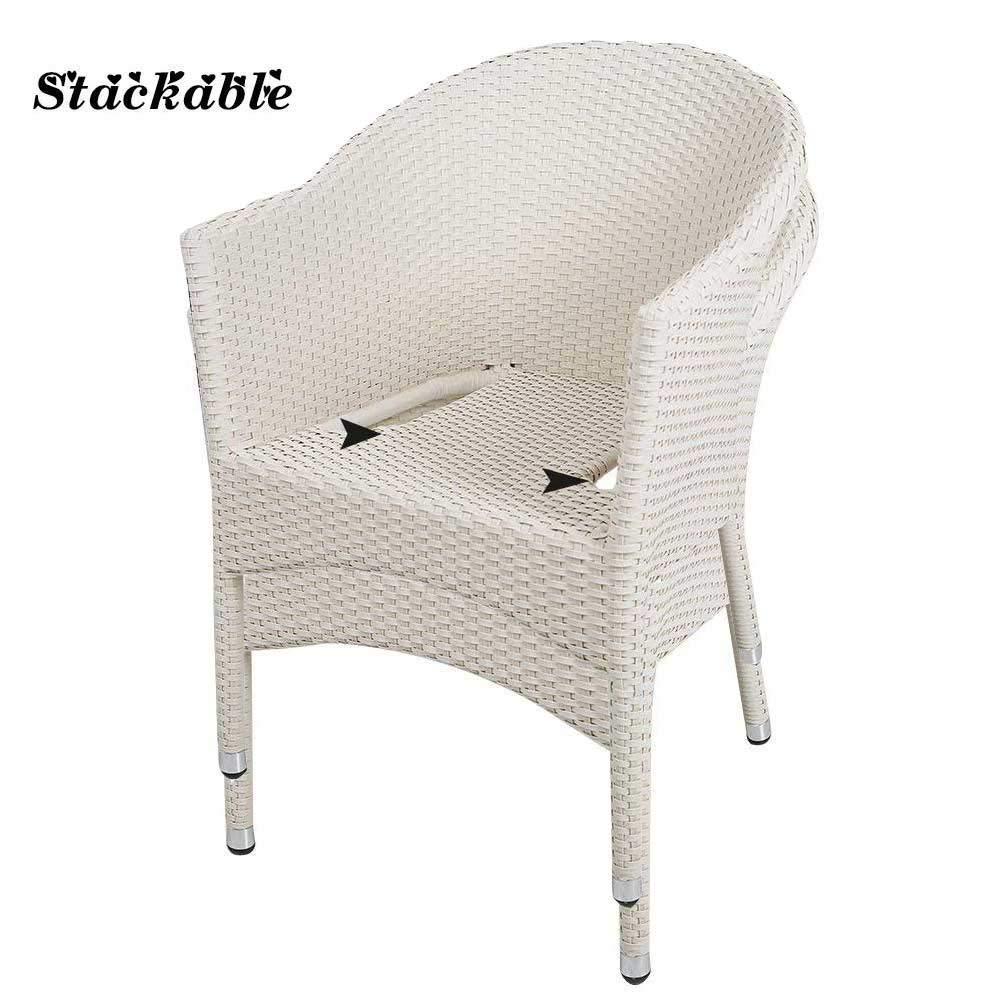 Outdoor Dining Rattan Chairs Patio Garden Furniture With Seat Cushions, White