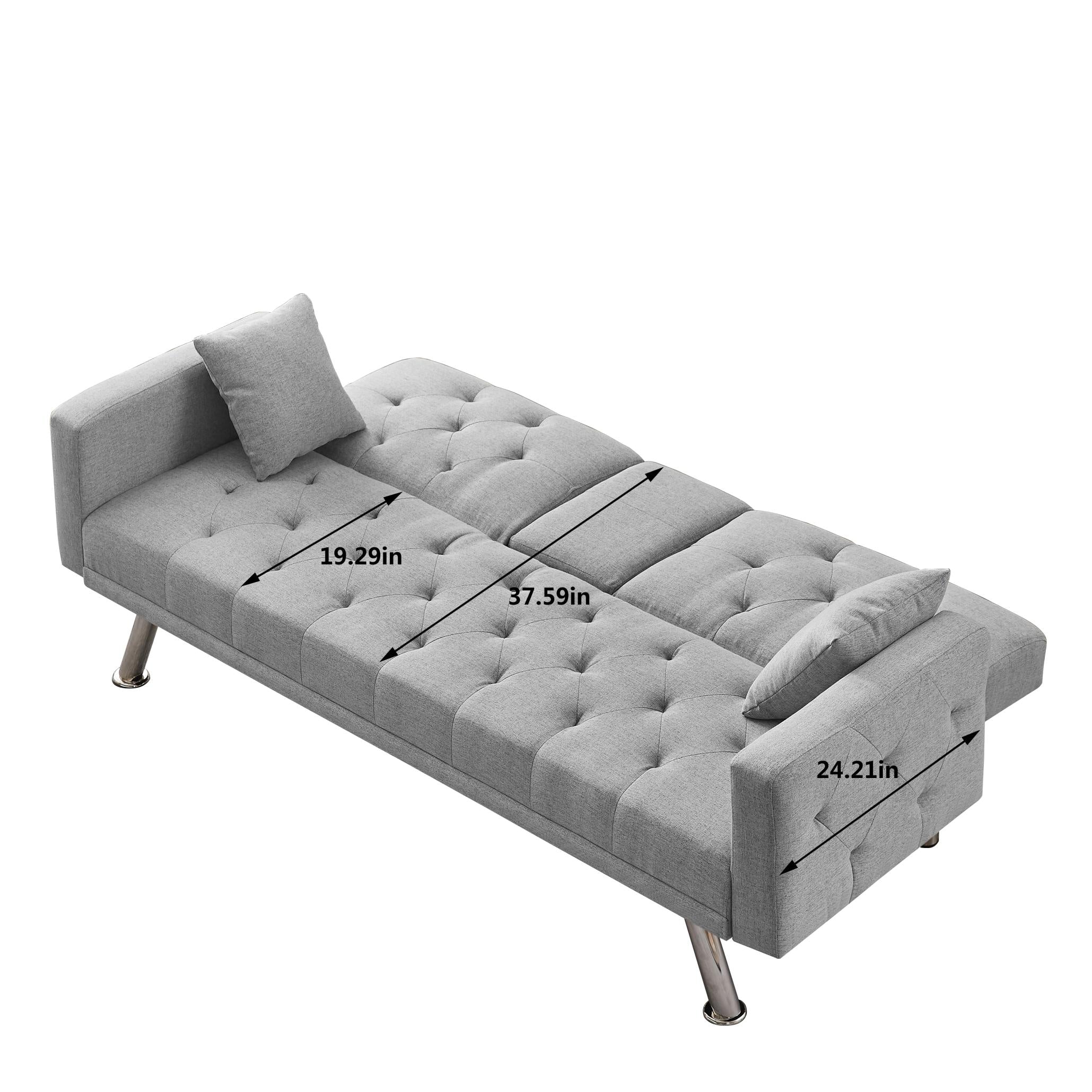 Square Arm Armrests Grey Linen Convertible Sofa And Bed