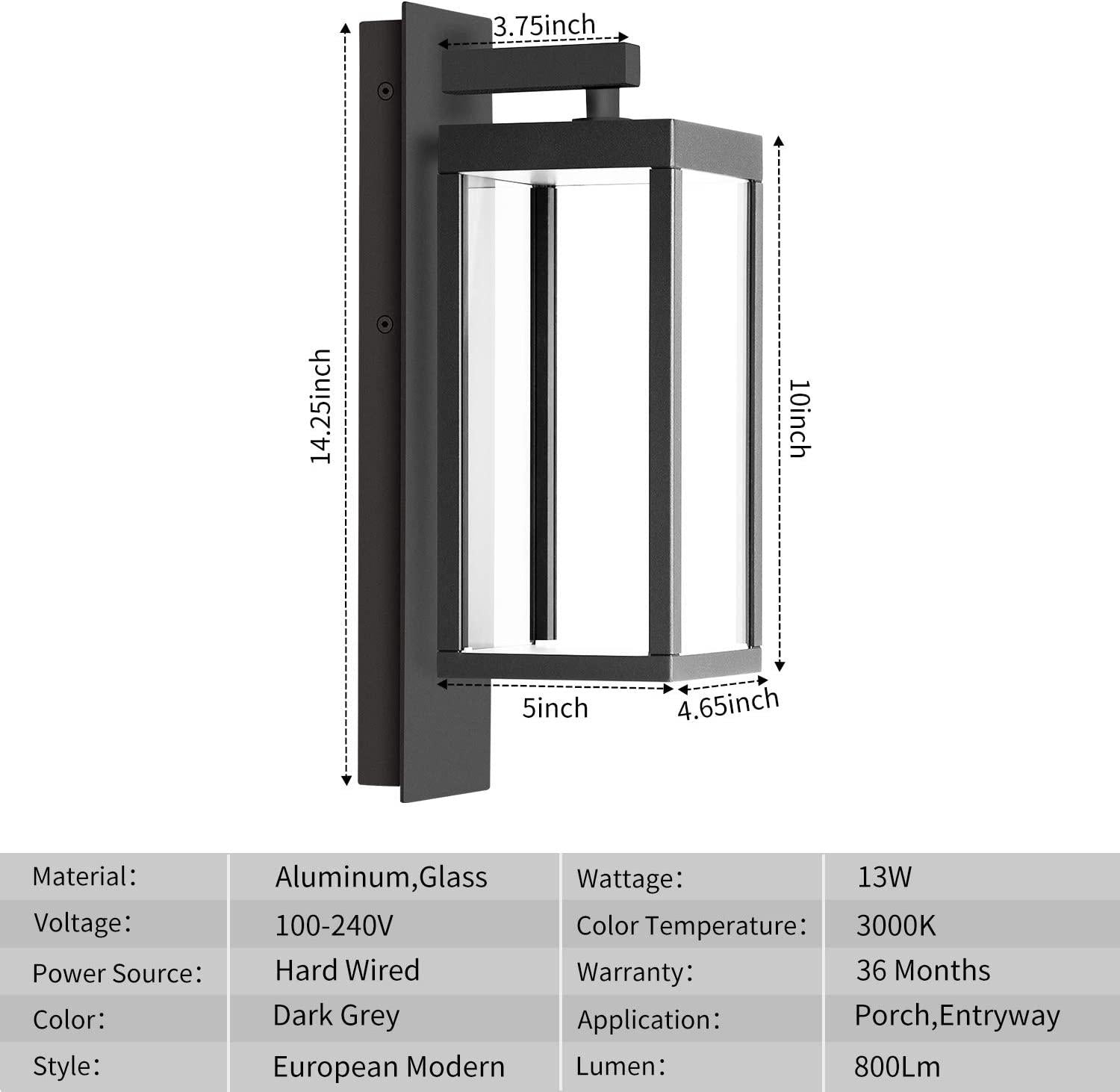 Outdoor Wall Sconce Exterior Ip54 Waterproof Led For Porch Entryway Doorway 13W 750Lm 3000K