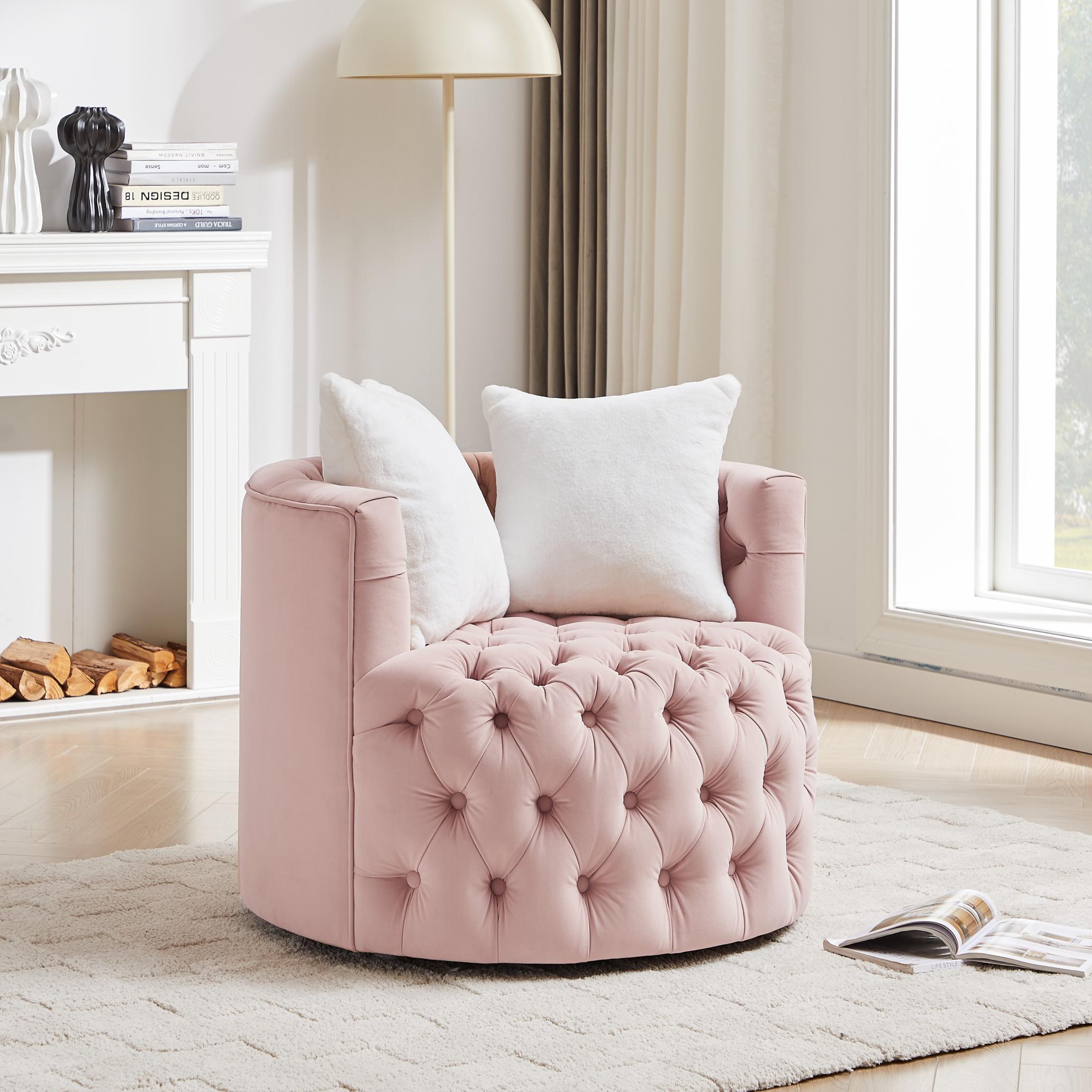 Modern Swivel Barrel Chair with Pillows