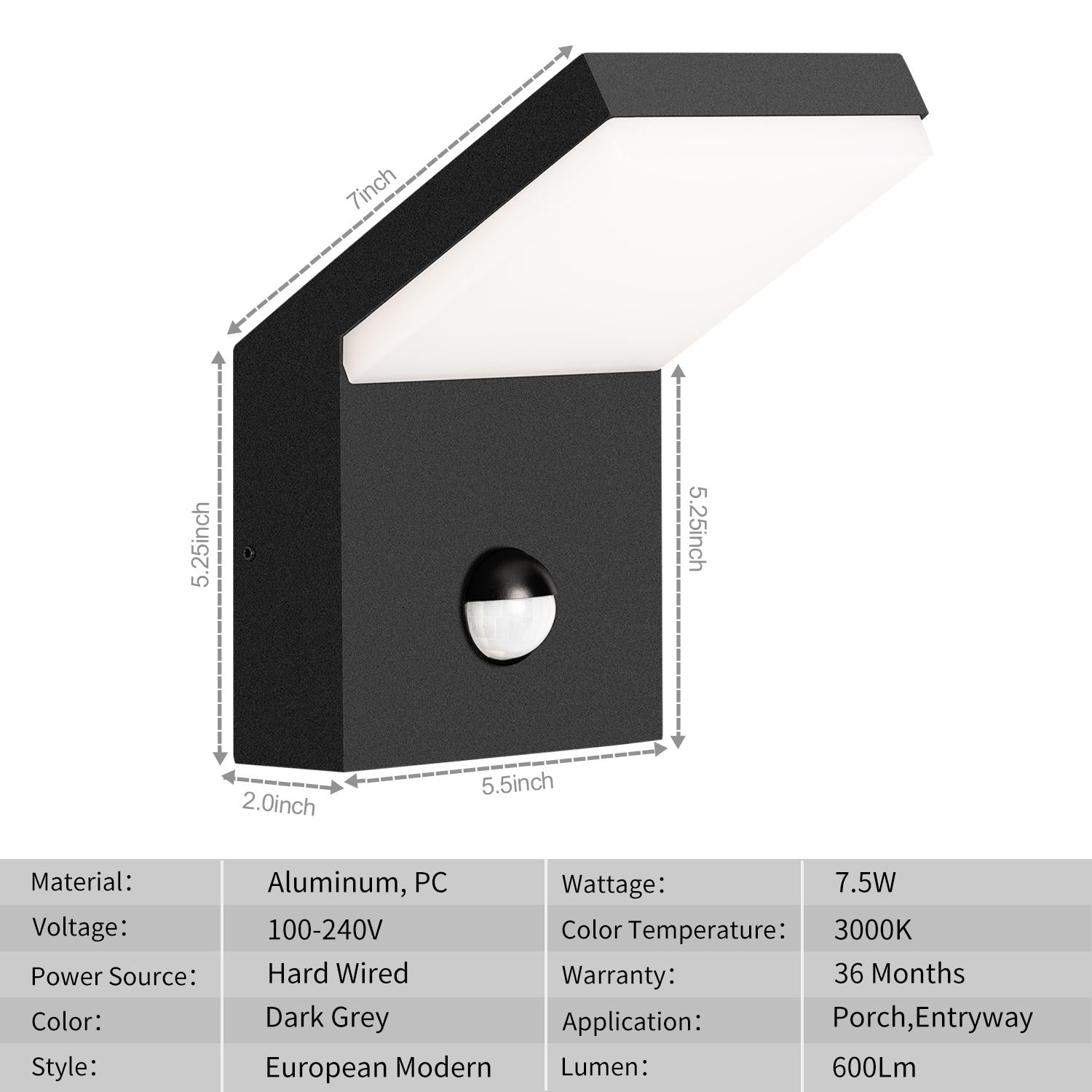 Porch Light ， Led Modern Wall Mount Sconce，Ip54 Waterproof 1800Lm 18W 3000K