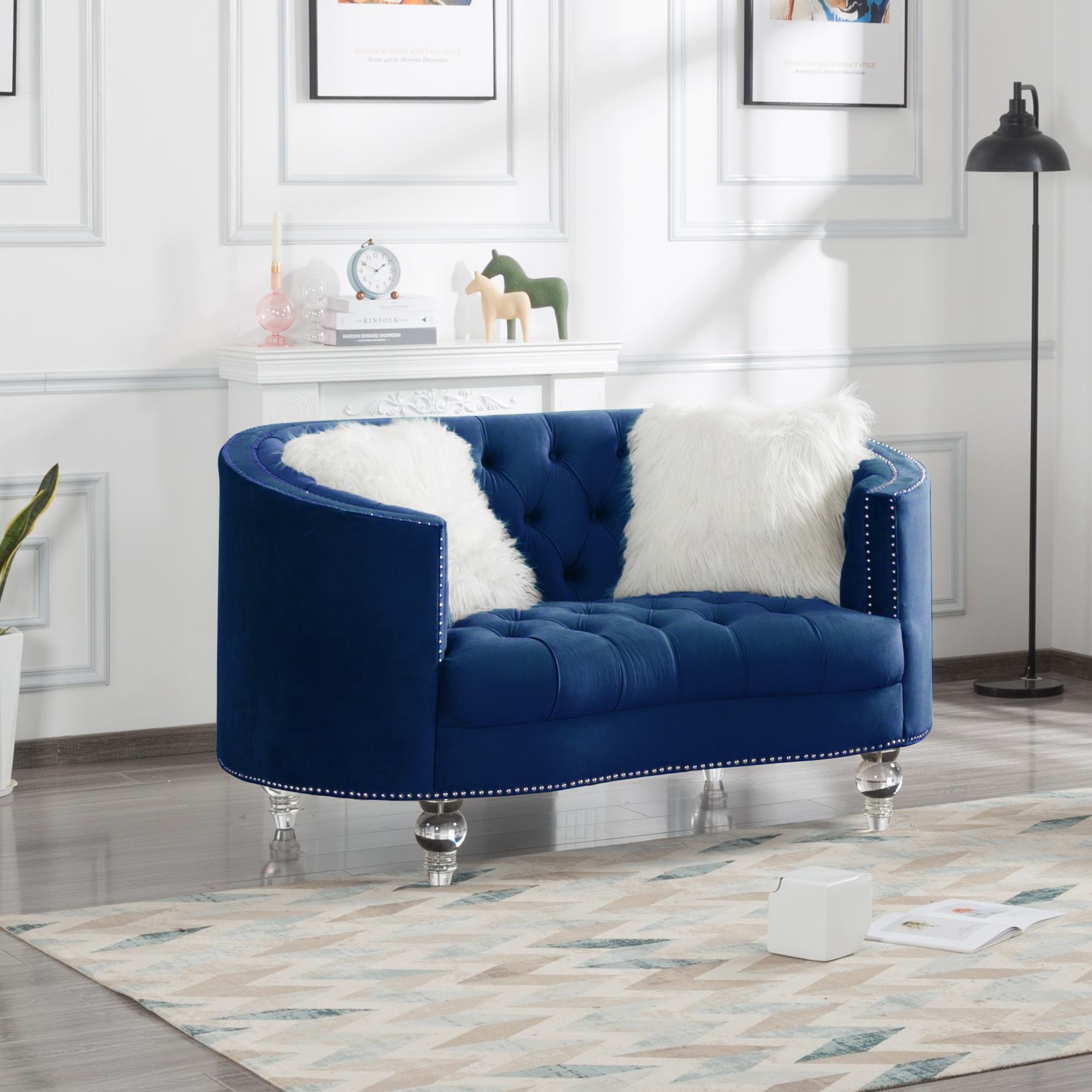 Living Room Loveseats Navy Blue Velvet