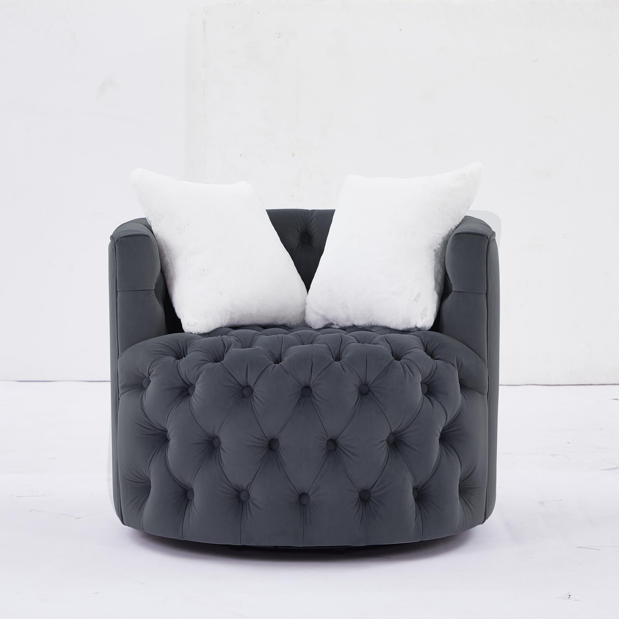 Modern Swivel Barrel Chair with Pillows