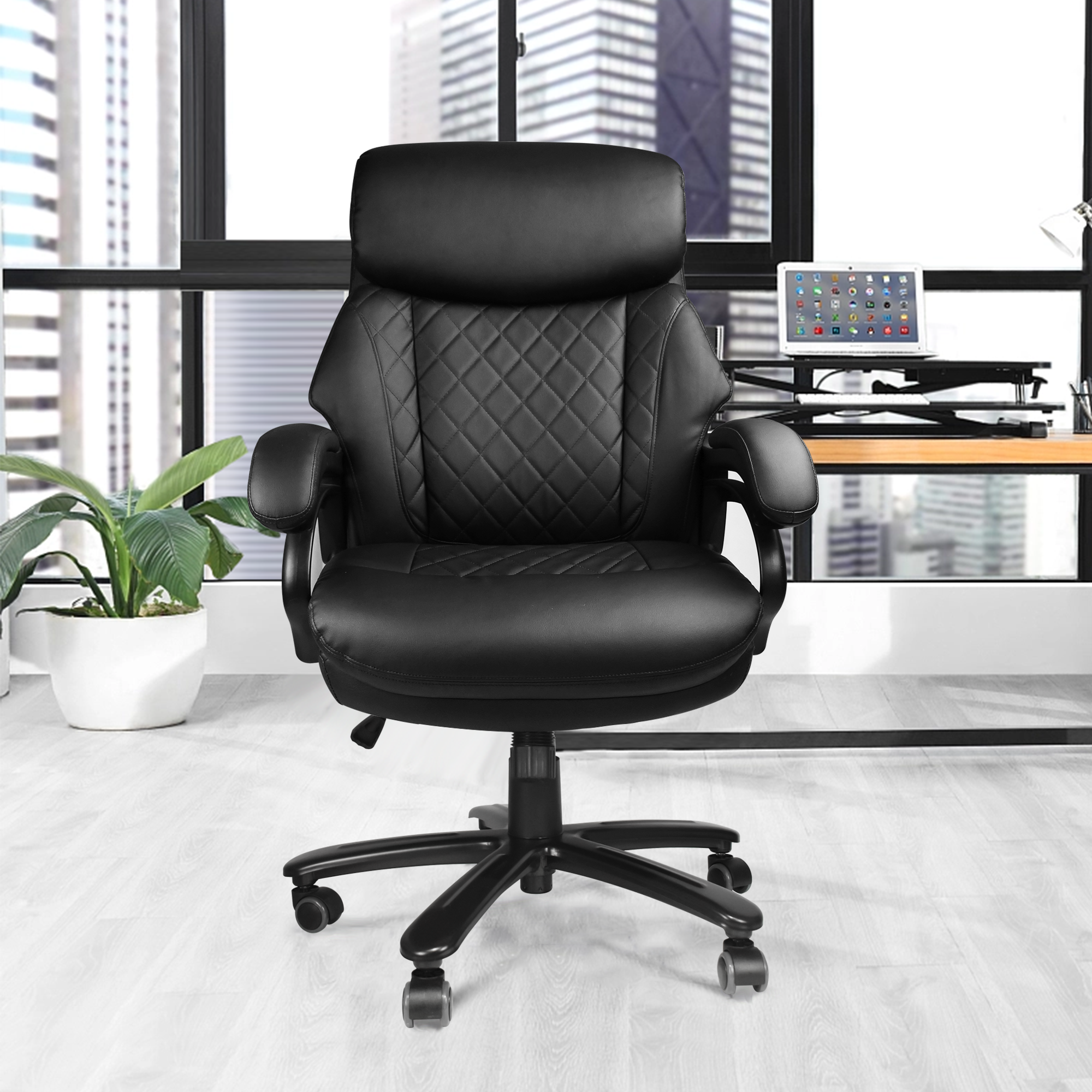 Office Desk Chair With High Quality Pu Leather, Adjustable Height/Tilt, 360-Degree Swivel, 400Lbs , Black