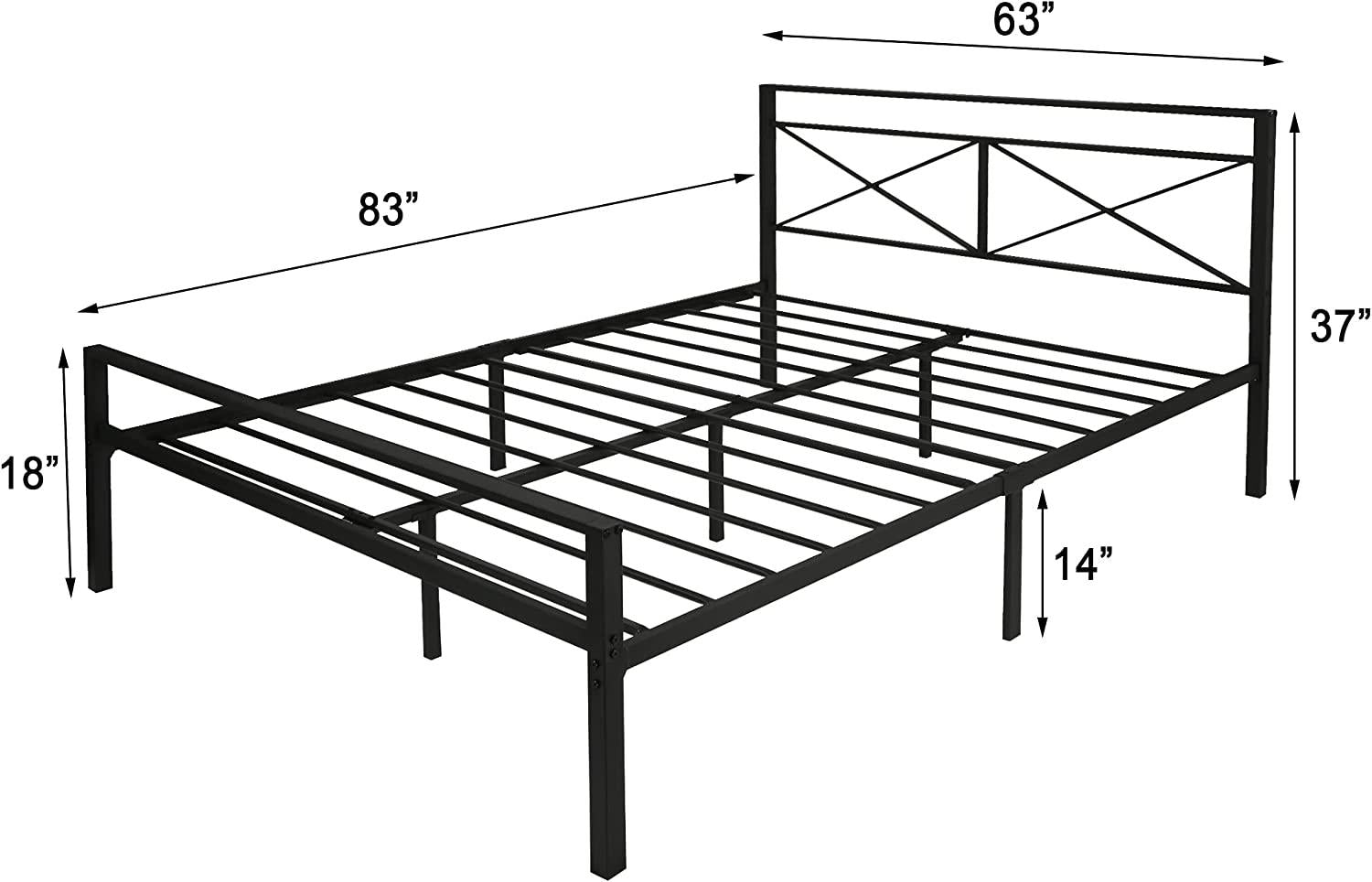 Queen Platform Bed Frame With Headboard, Metal Bed Frame Anti-Rust Process, Black Bed Frame Queen An