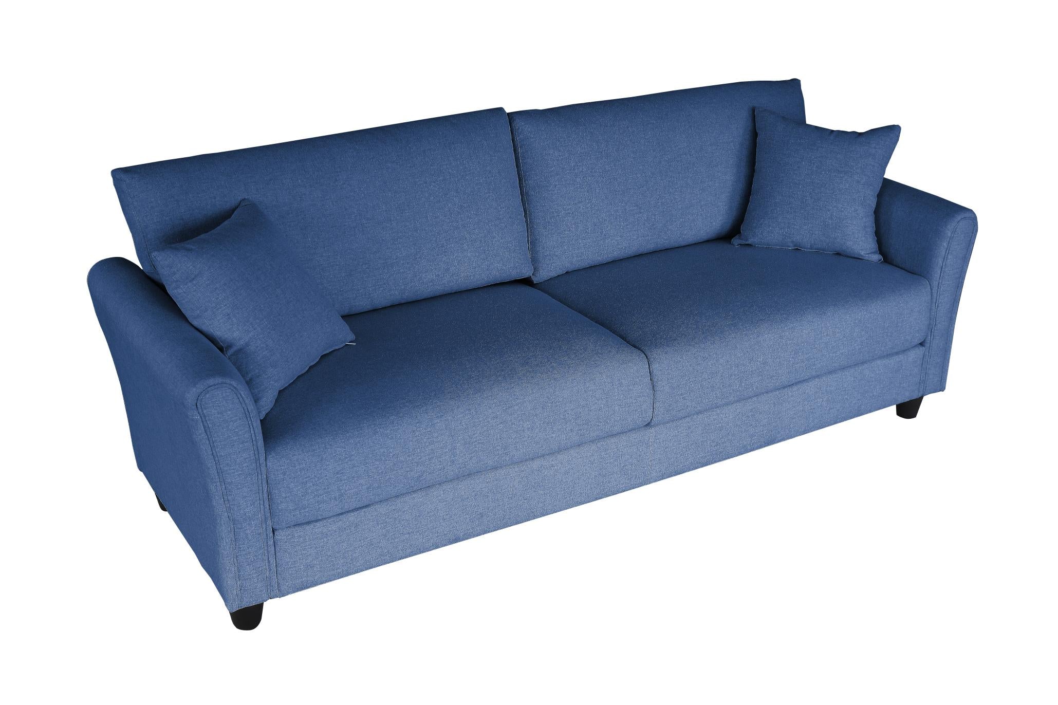 Loveseat Sofa Blue Linen With 2 Pillows