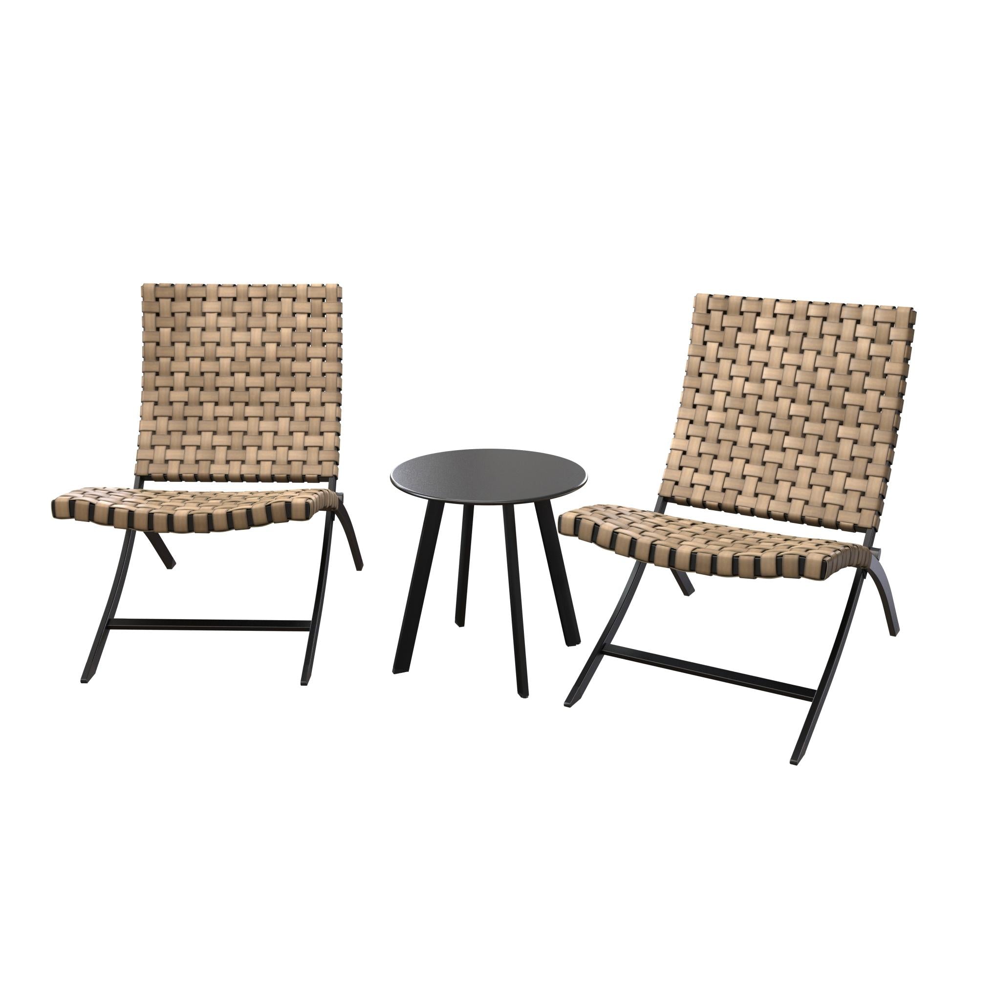 3 Piece Rattan Patio Set Furniture Foldable Wicker Lounger Chairs And Coffee Table Set