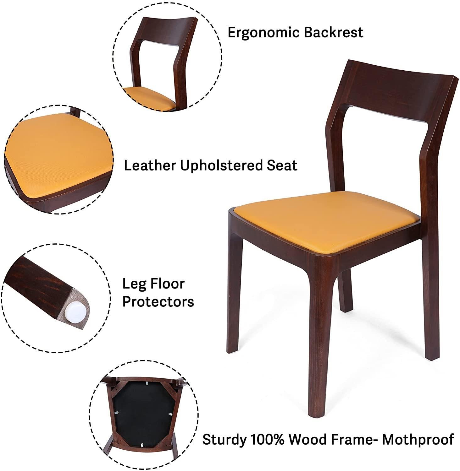 Set Of 2 Dining Chair Mid Century Leather And Wood Chair For Living Room Kitchen Bedroom, High-End M