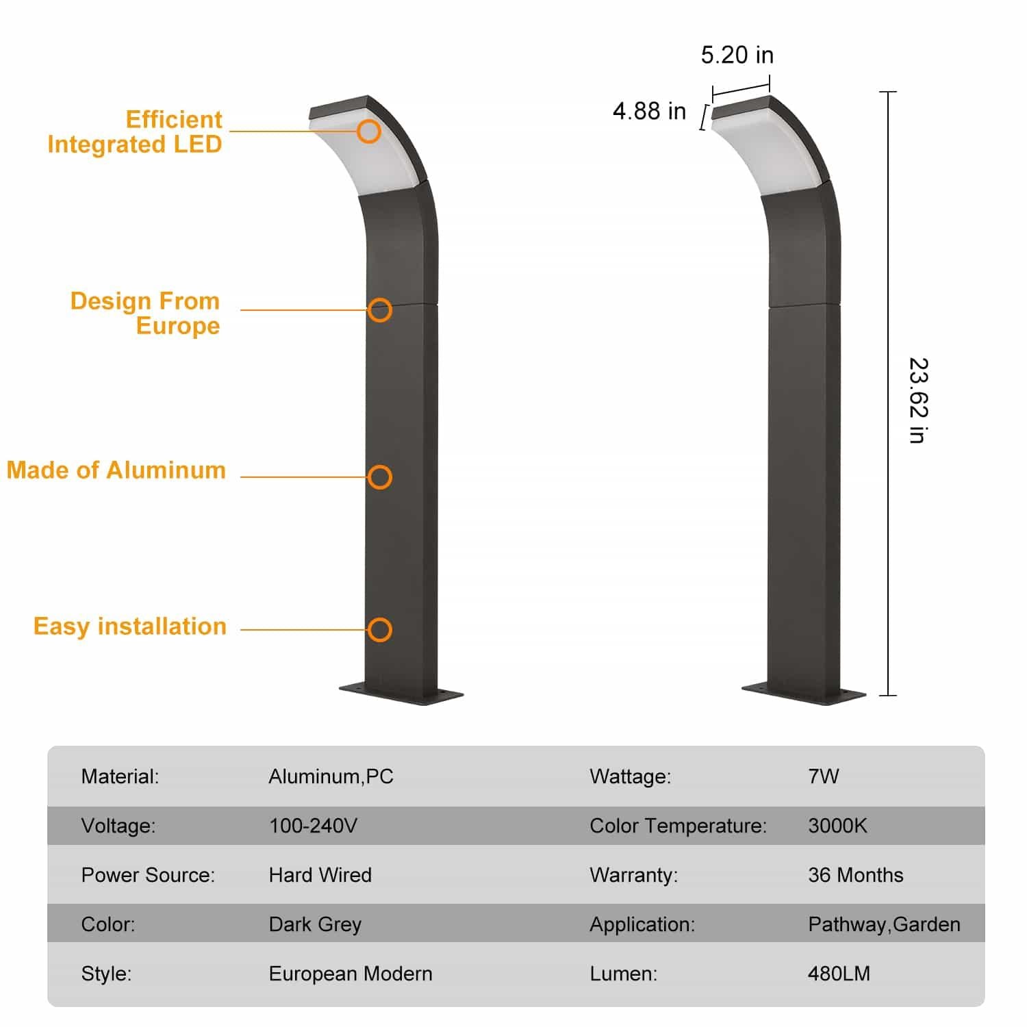 7W 480Lm Led Landscape Pathway Lights