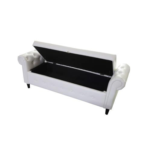 Solid Color Leather Pu Multifunctional Flip Top Storage Bench Rectangular Sofa Stool