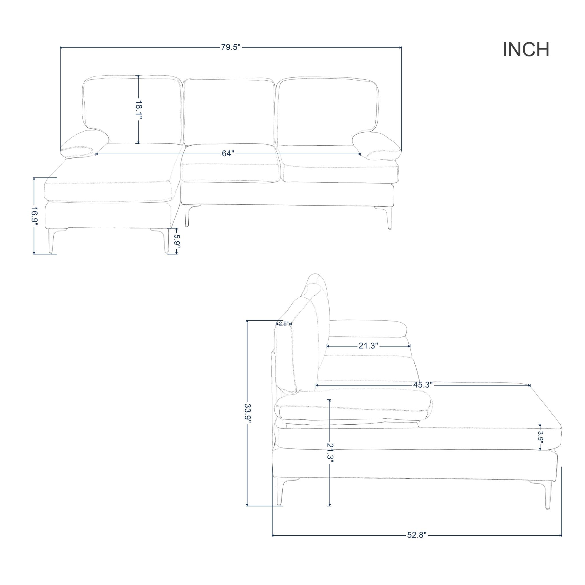 79.5” Left Hand Facing Sofa & Chaise