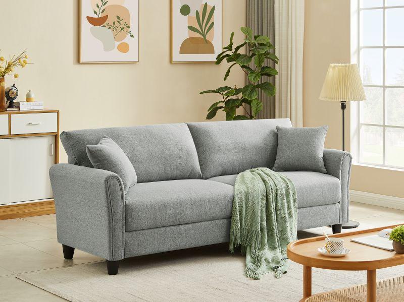 Loveseat Sofa Blue Linen With 2 Pillows