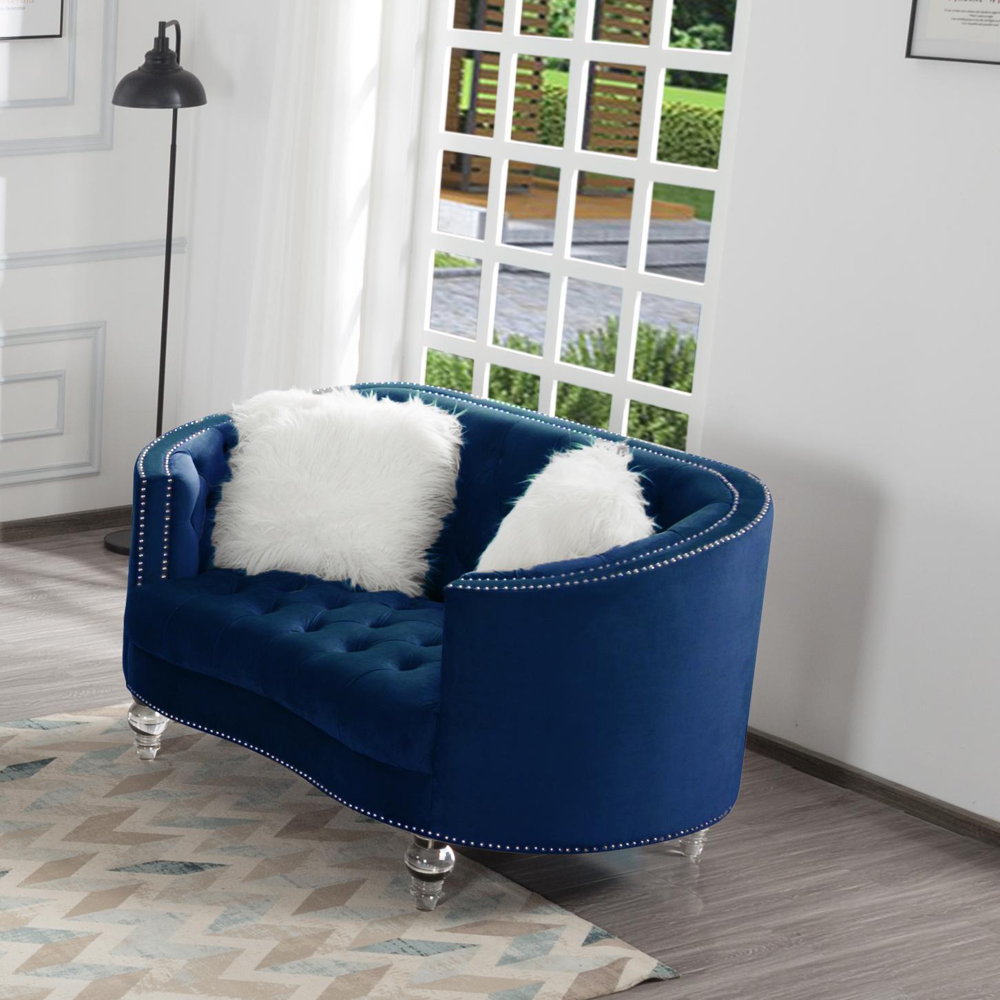 Living Room Loveseats Navy Blue Velvet