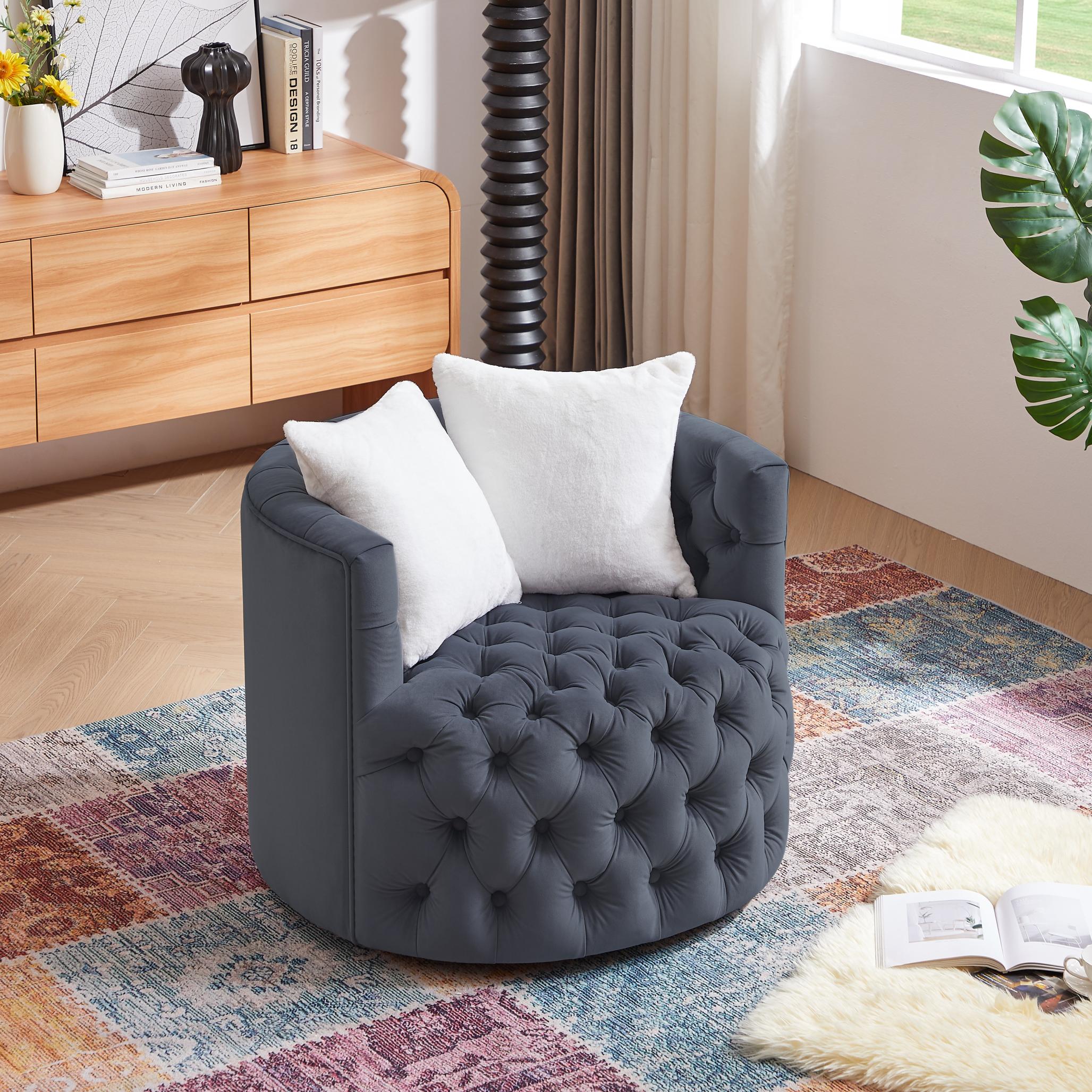 Modern Swivel Barrel Chair with Pillows