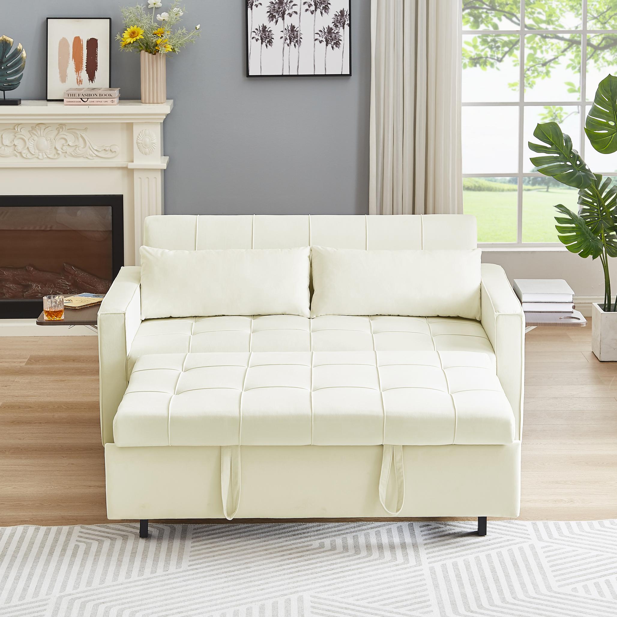 Modern Velvet 3-Seater Sofa Bed With Solid Wood Frame