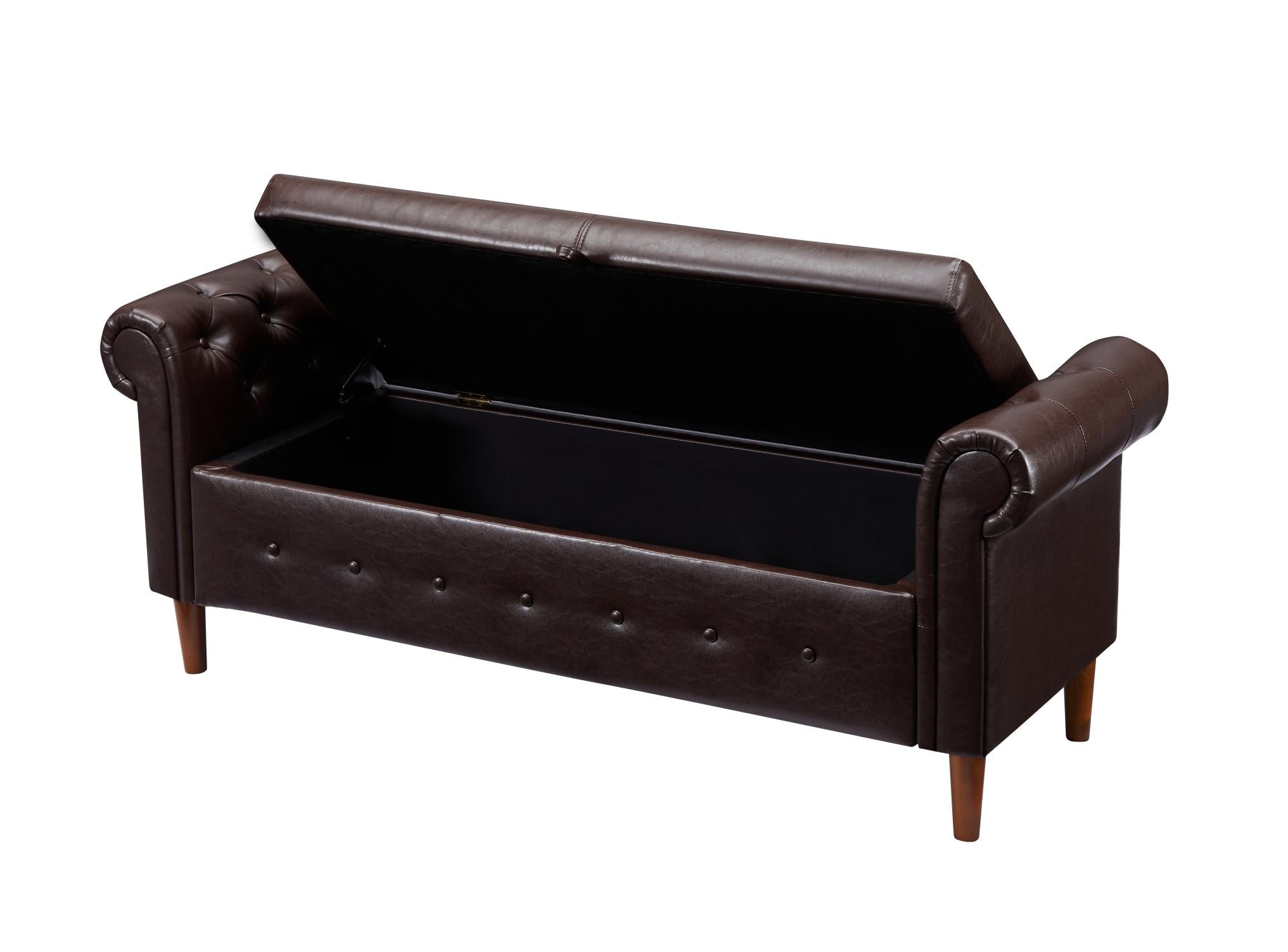 Solid Color Leather Pu Multifunctional Flip Top Storage Bench Rectangular Sofa Stool