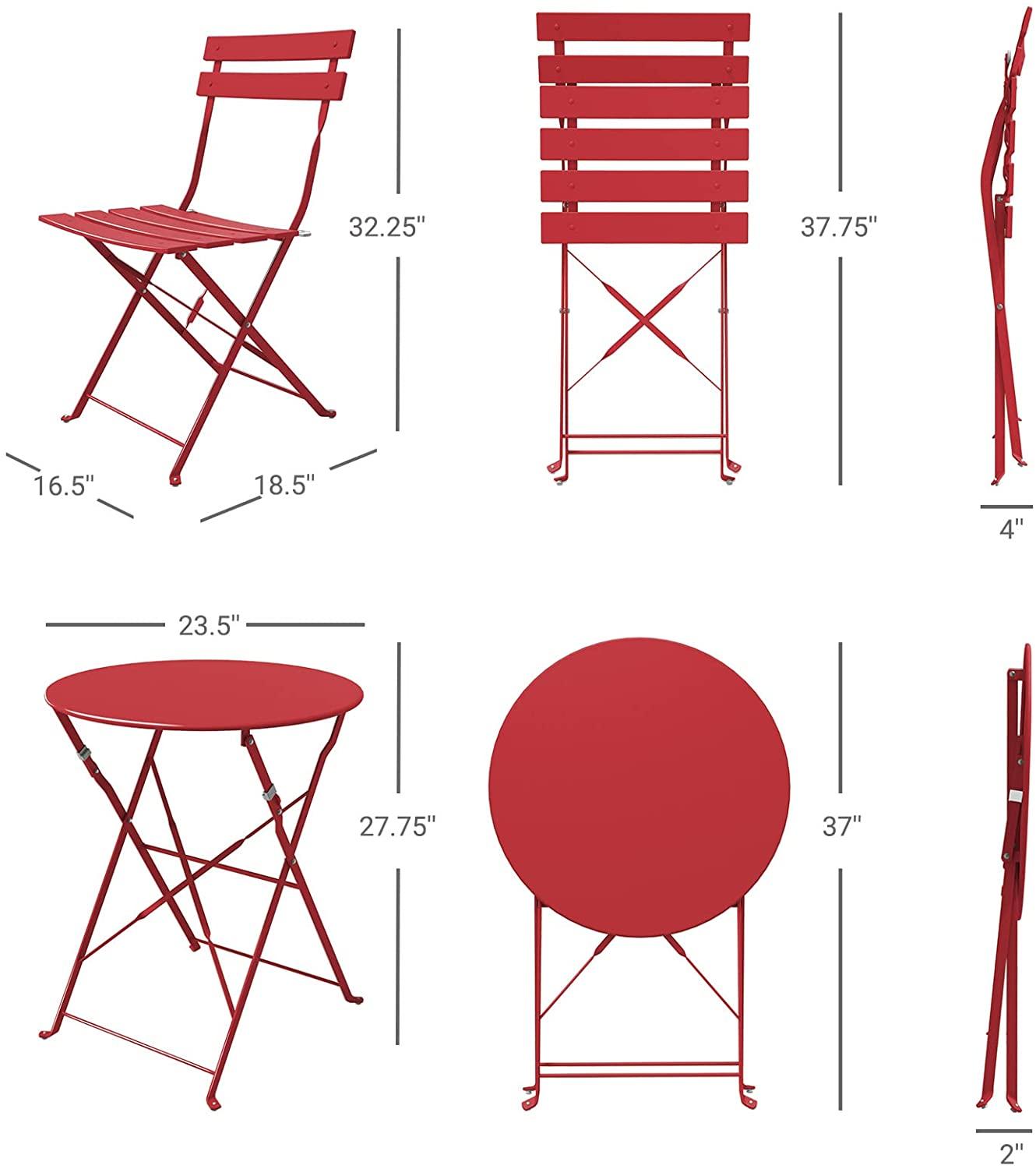 Sr Steel Patio Bistro Set, Folding Outdoor Patio Furniture Sets, 3 Piece Patio Set Of Foldable Patio Table And Chairs