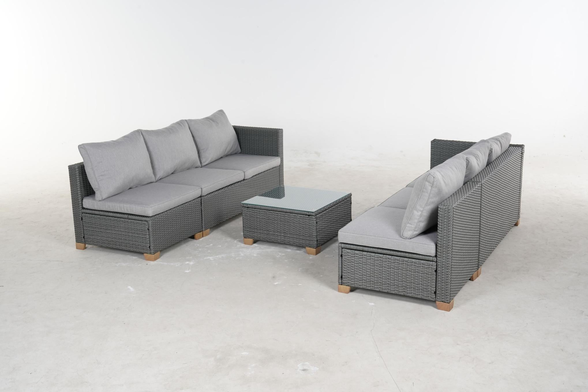 5 Piece Outdoor Rattan Sectional Sets，6 Seats With Cushion