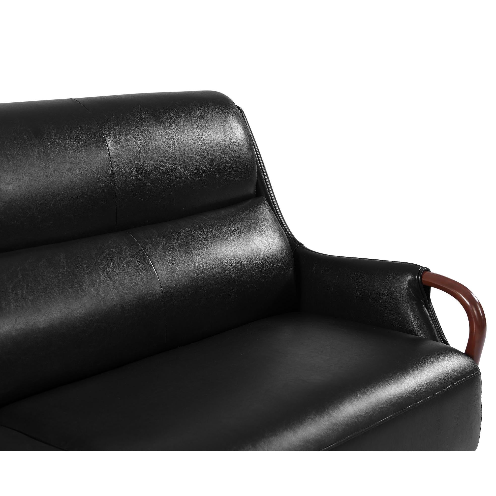 Modern-Central Sofa Pu Leather Wooden Legs Bench For Living Room