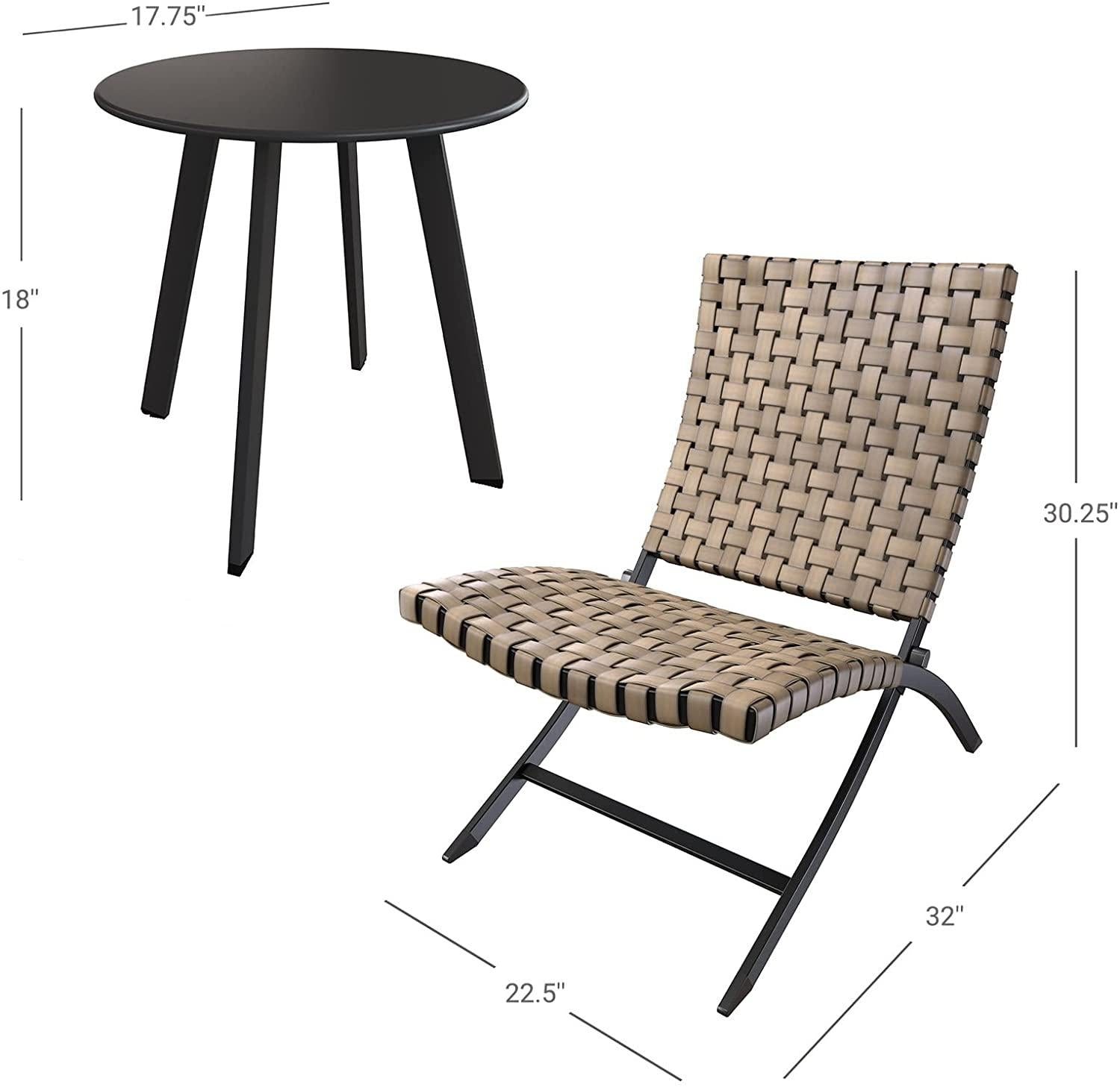 3 Piece Rattan Patio Set Furniture Foldable Wicker Lounger Chairs And Coffee Table Set