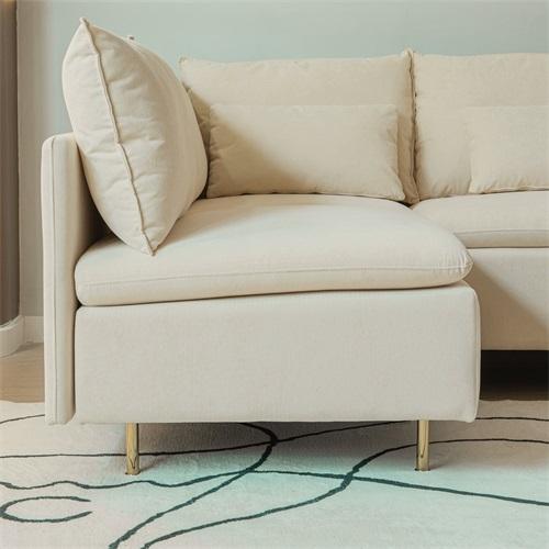 Modular L-Shaped Corner Sofa ,Left Hand Facing Sectional Couch, Beige Cotton Linen-90.9''