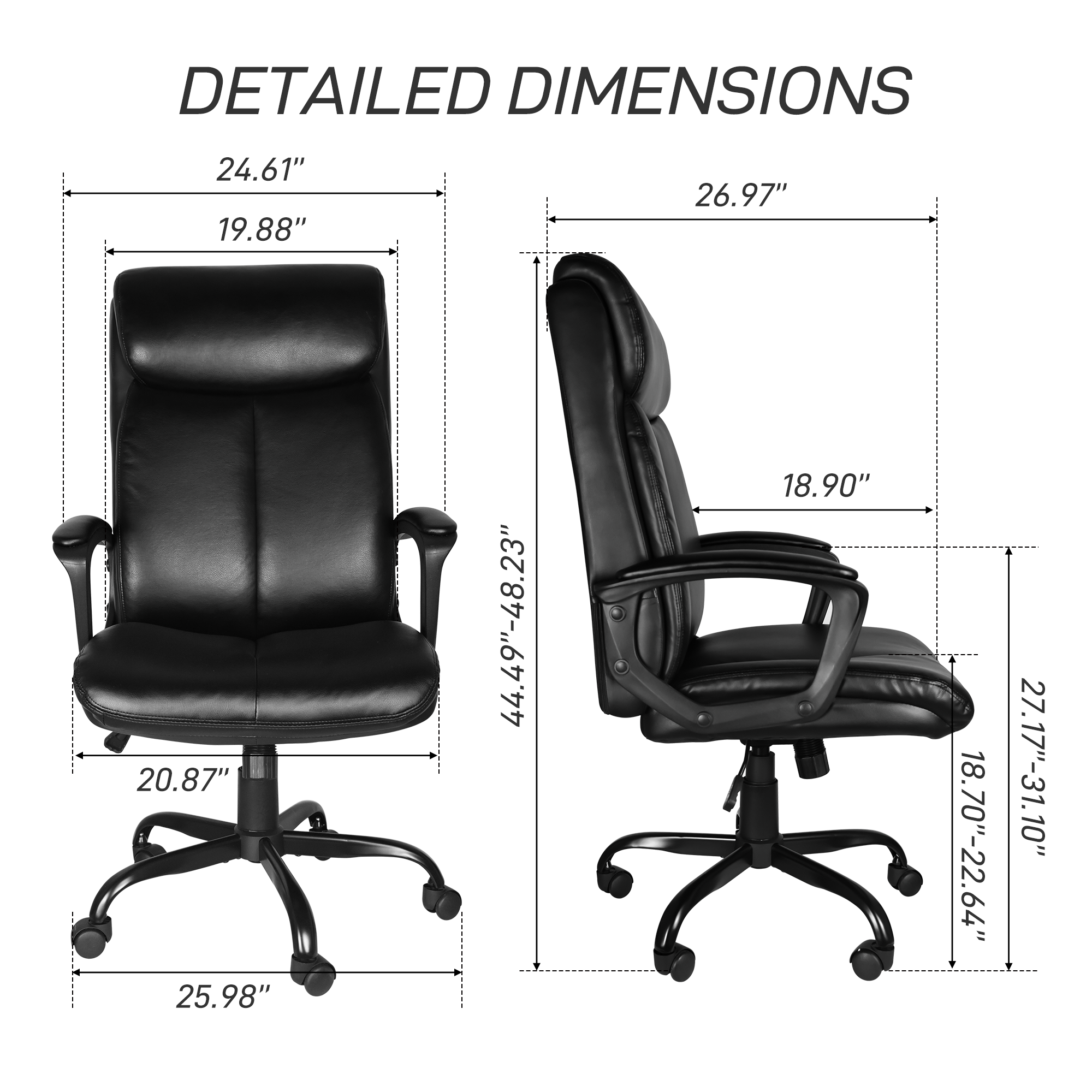 Office Desk Chair With High Quality Pu Leather, Adjustable Height/Tilt, 360-Degree Swivel, 300Lbs , Black