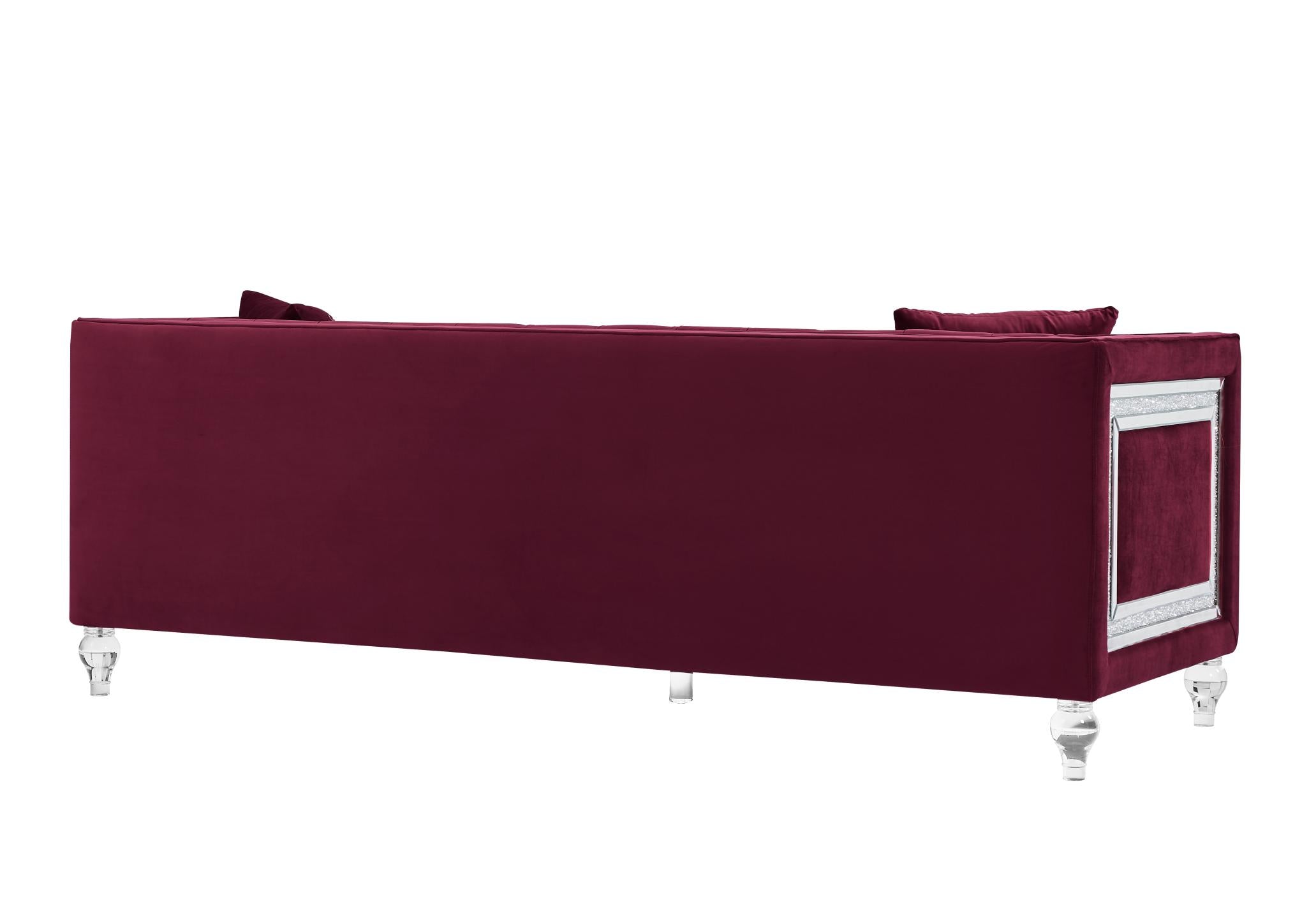 Red Velvet Sofa For Living Room With Pillows