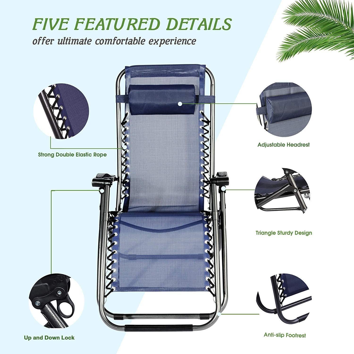 Adjustable Zero Gravity Patio Lounge Chairs 2Pc Blue