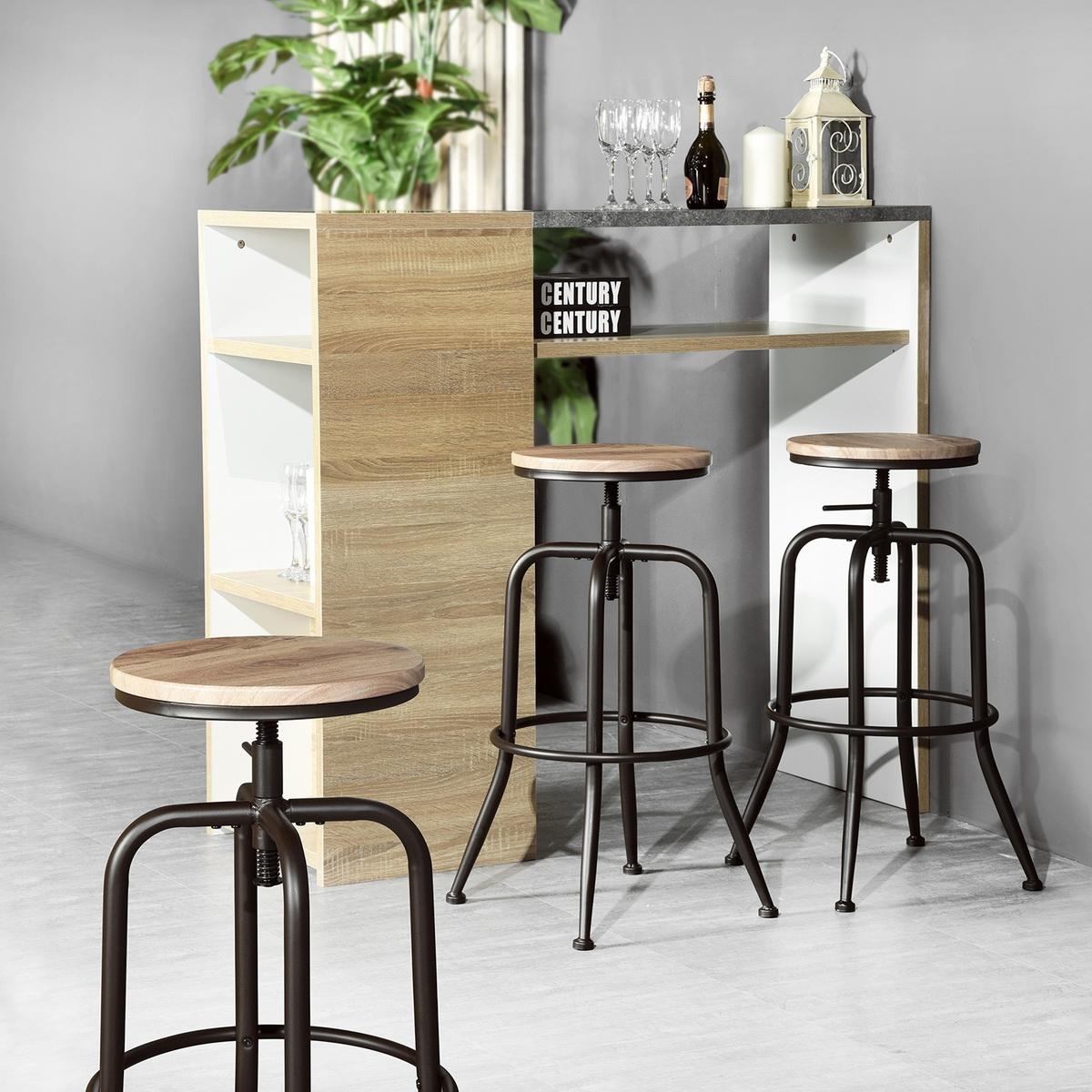 Oak Curved Leg High Bar Stool