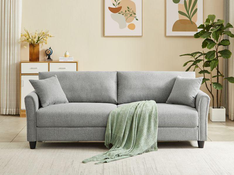 Loveseat Sofa Blue Linen With 2 Pillows