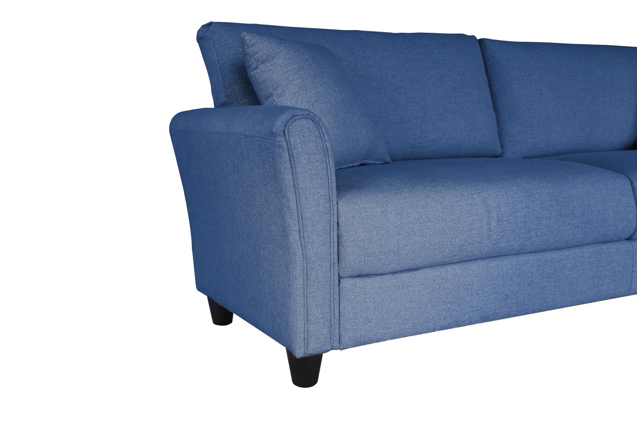 Loveseat Sofa Blue Linen With 2 Pillows