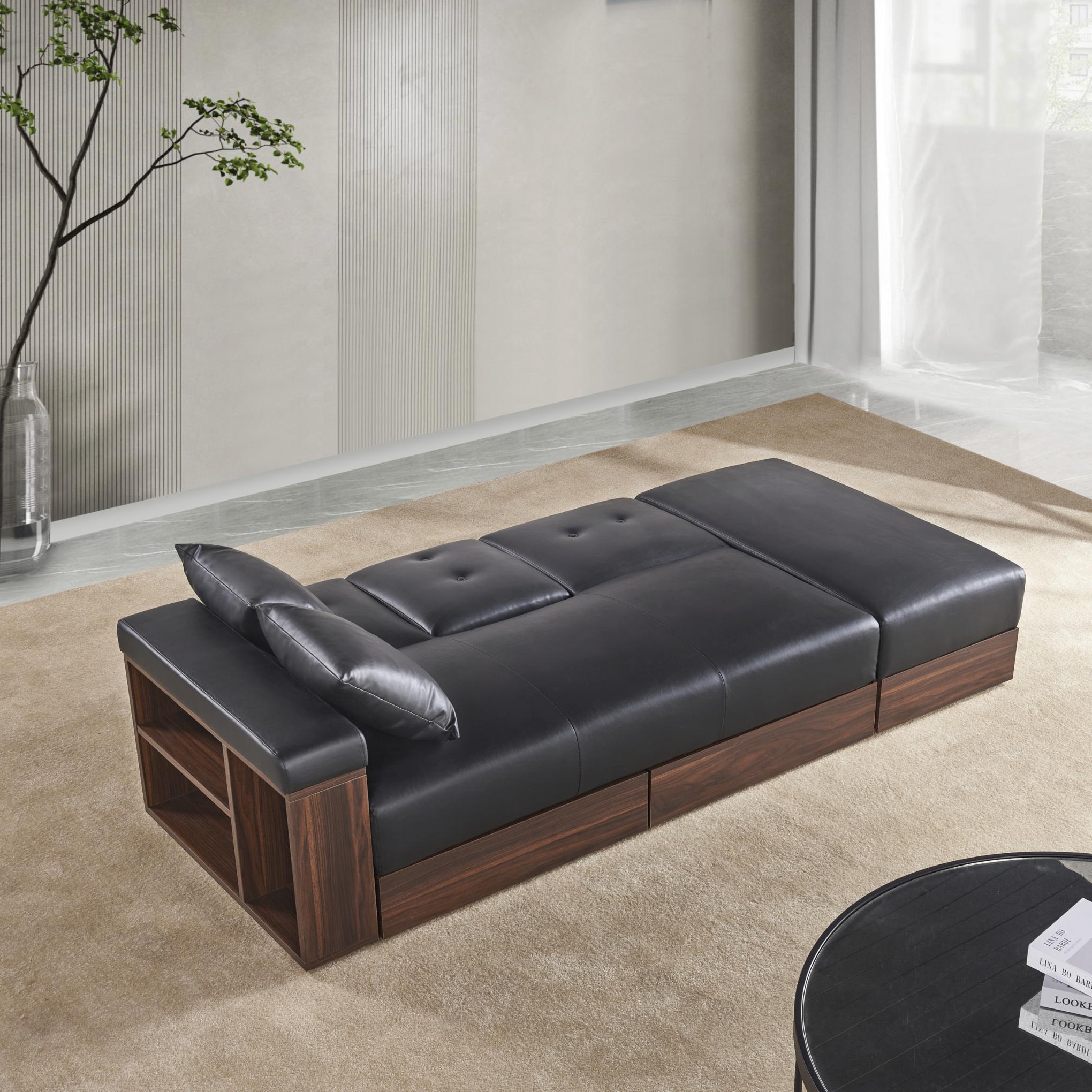 Multifunctional Sofa with Storage and Coffee Table Armrest