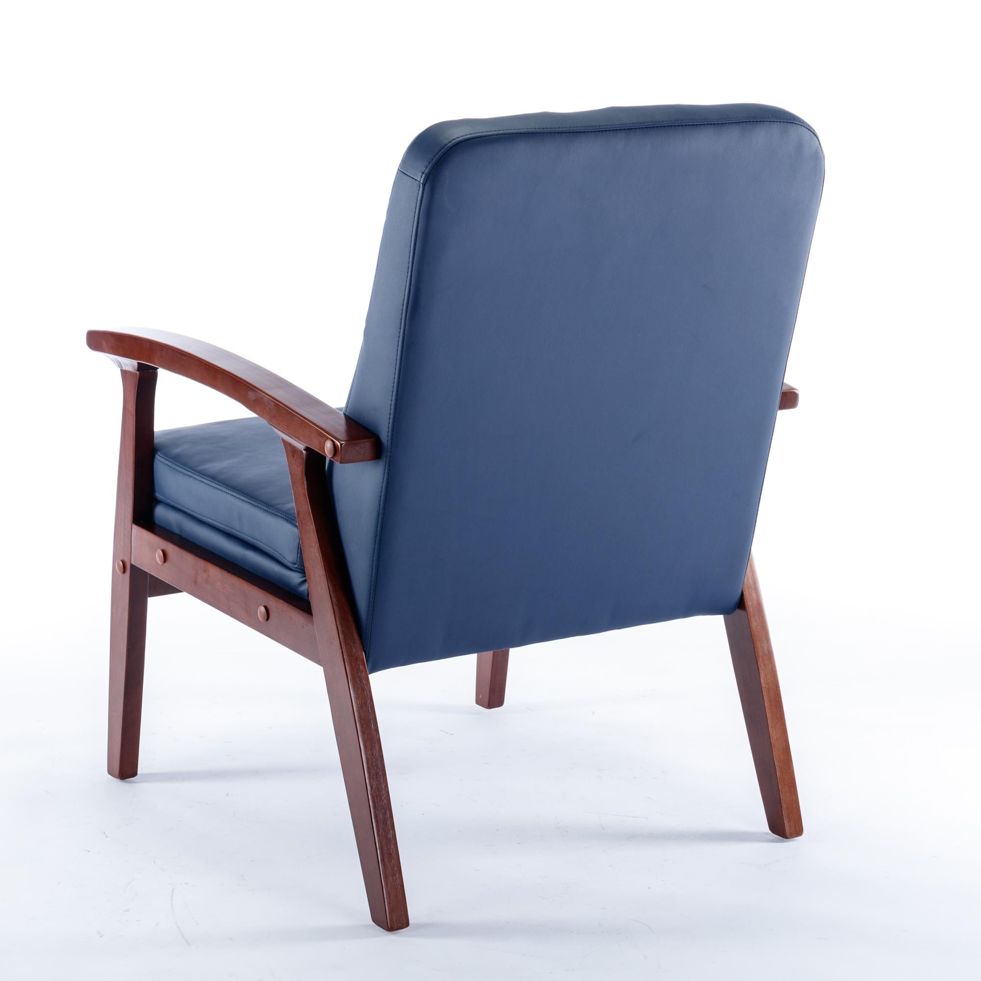 Mid Century Single Armchair with Wood Armrest and Fabric Upholstery